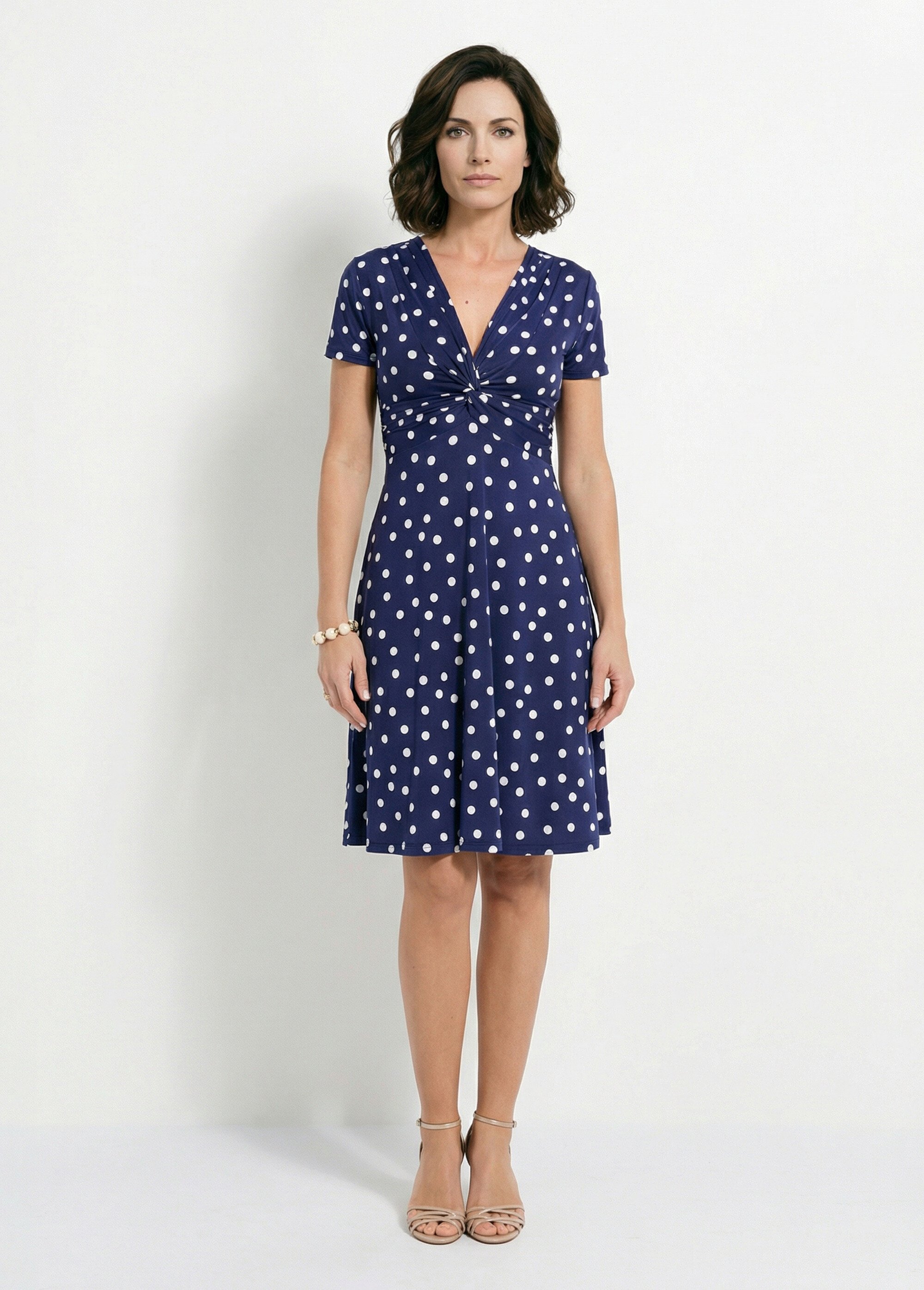 Robe courte col V drapé imprimé pois Femme Bleu EOLIA FA1