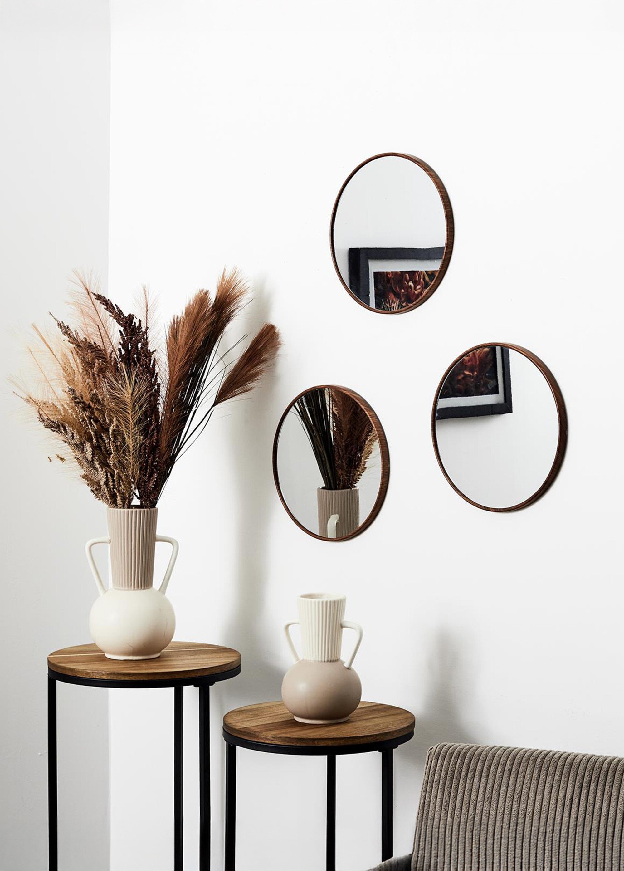 Set 3 miroirs rond contour façon bois Marron CMP-HD0377 SI1
