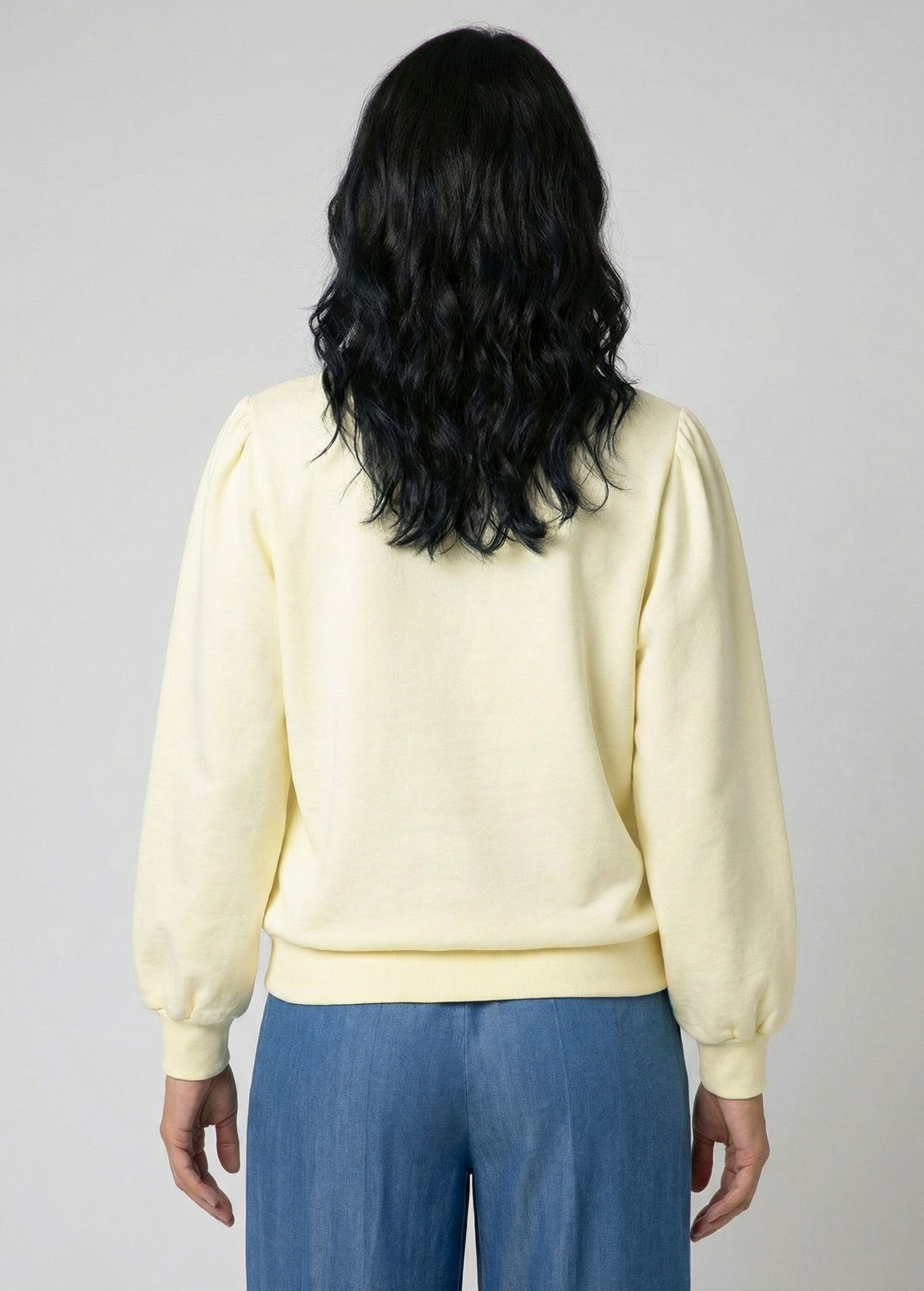 Sweat molleton pur coton brodé ajouré Jaune MIKADO DO1