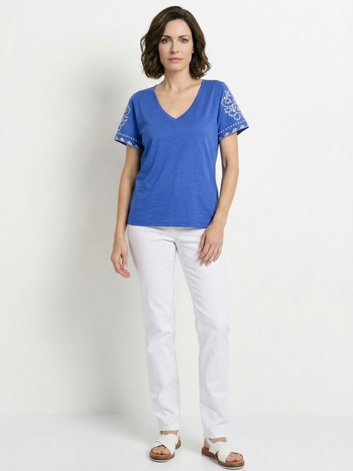T-shirt brodé col V manches courtes Femme Bleu CELITA SF1