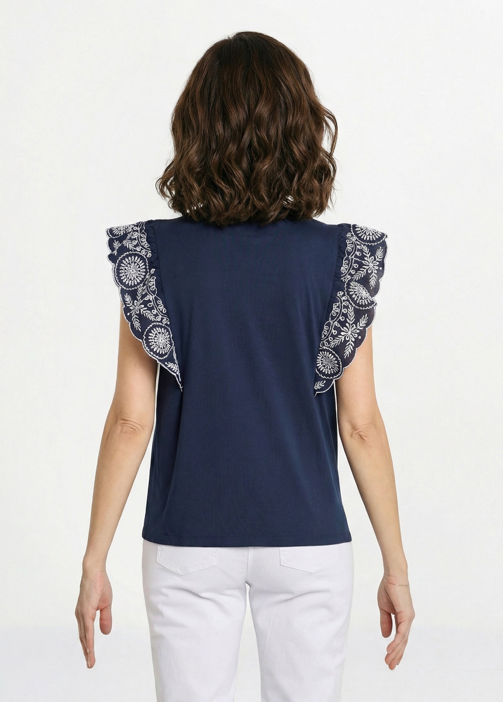 T-shirt brodé jersey et voile coton