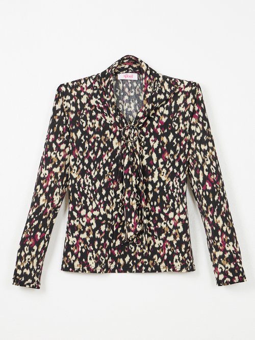 T-shirt col lavallière imprimé graphique Femme Noir CALVA AP1