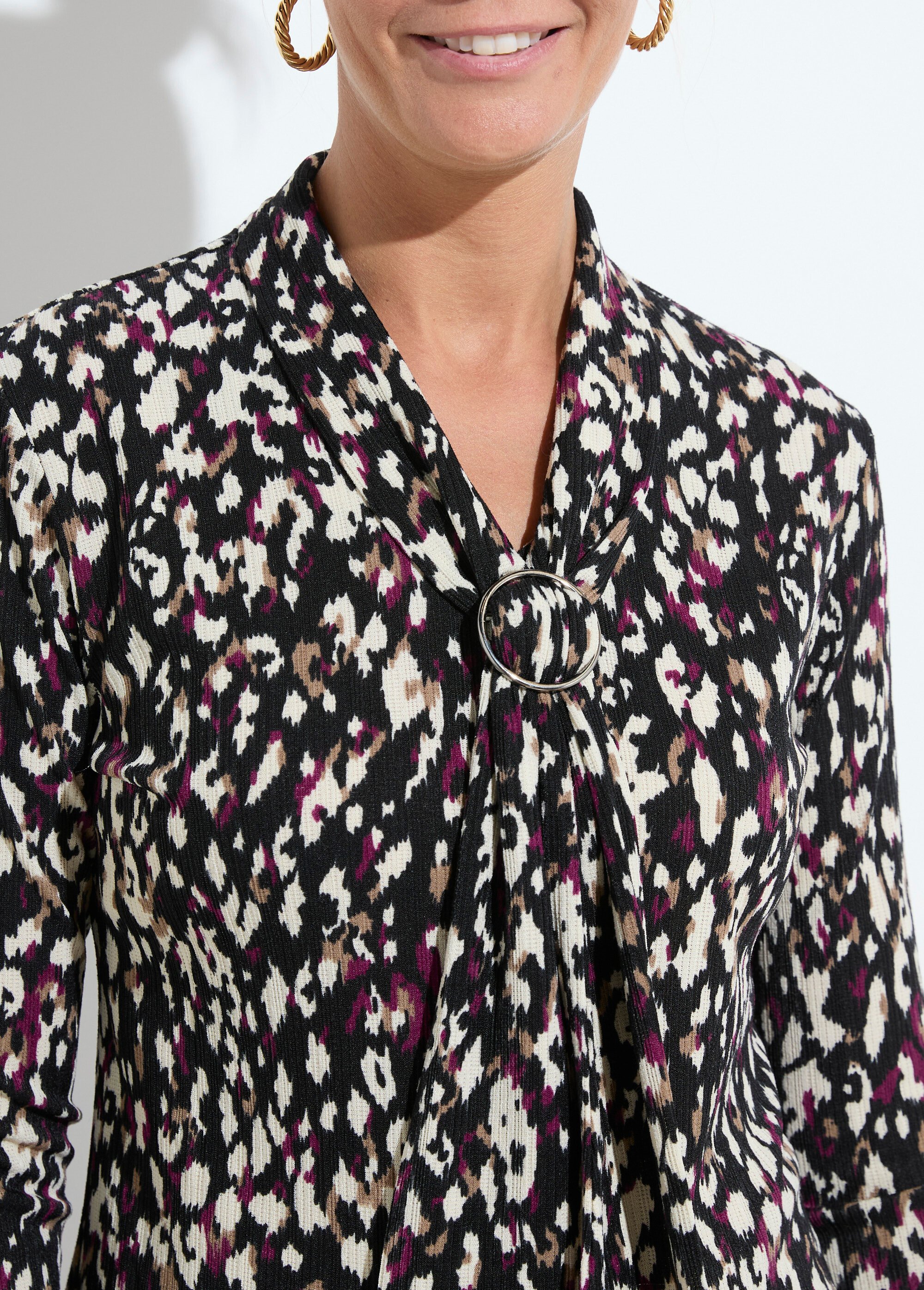 T-shirt col lavallière imprimé graphique Femme Noir CALVA DE1