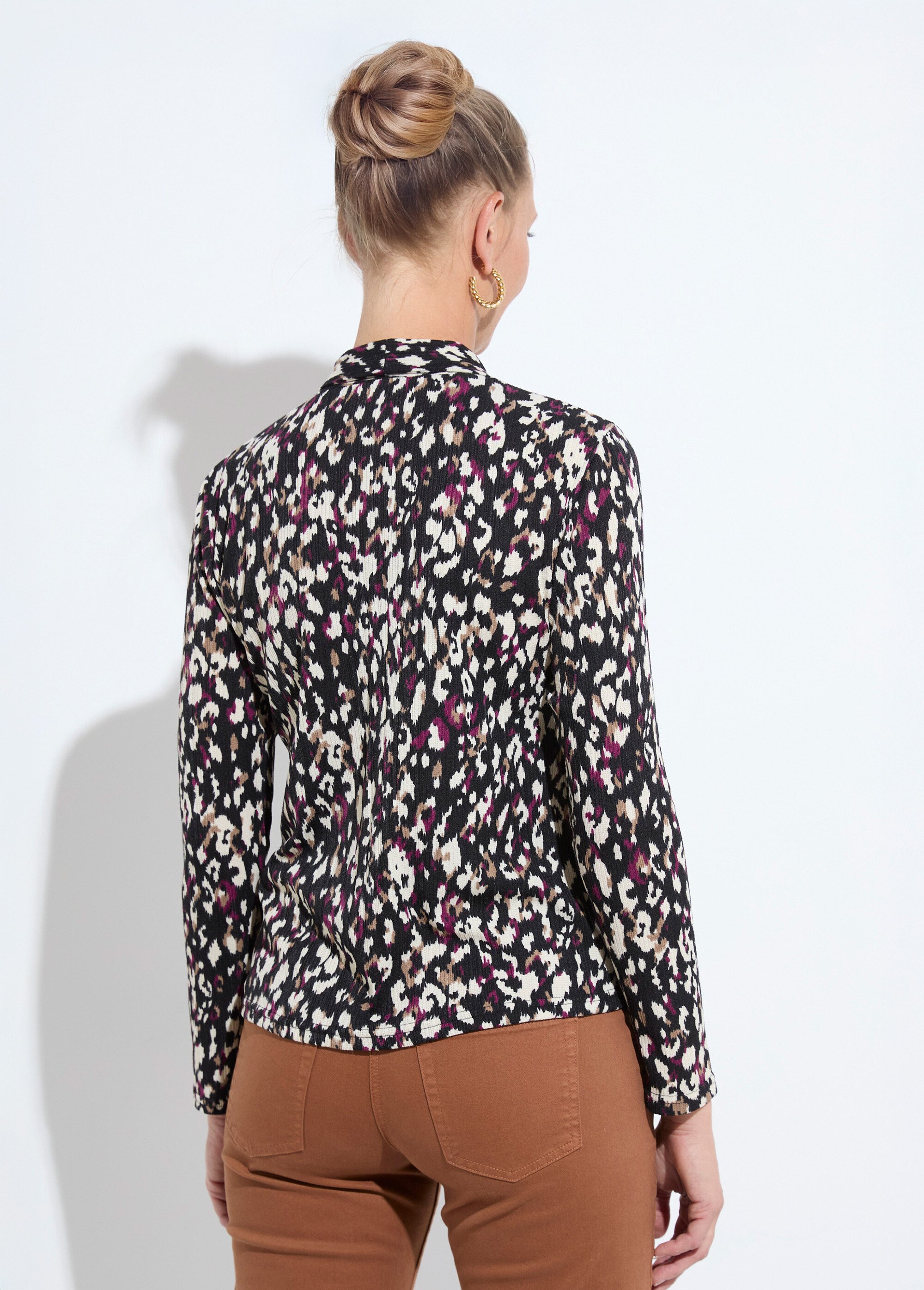 T-shirt col lavallière imprimé graphique Femme Noir CALVA DO1