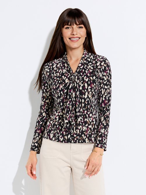 T-shirt col lavallière imprimé graphique Femme Noir CALVA FA1