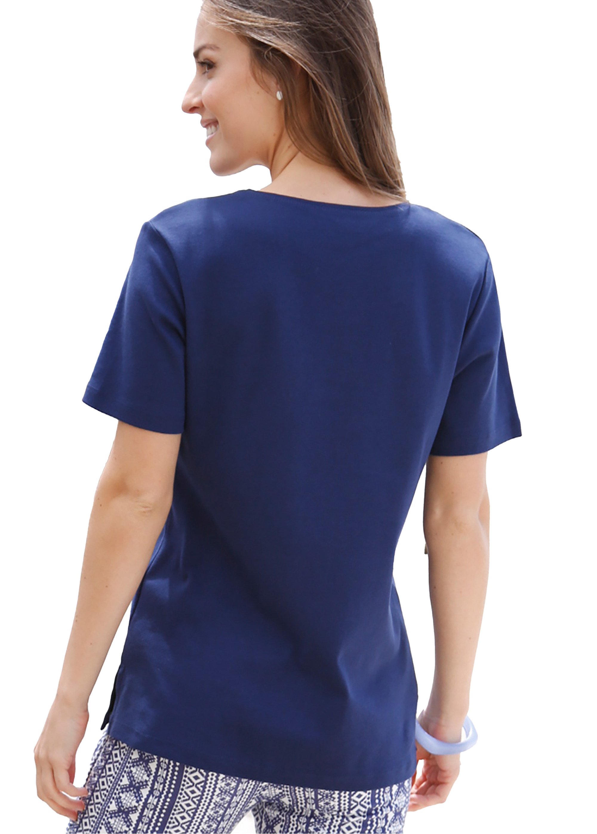 T-shirt long broderie placée fleurs