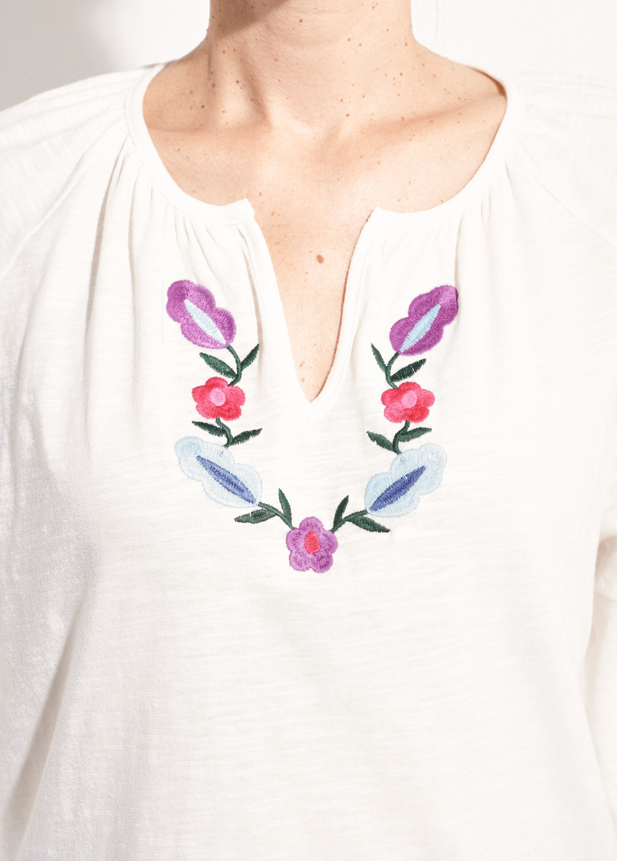 T-shirt long brodé manches longues Femme Blanc CENDY DE1