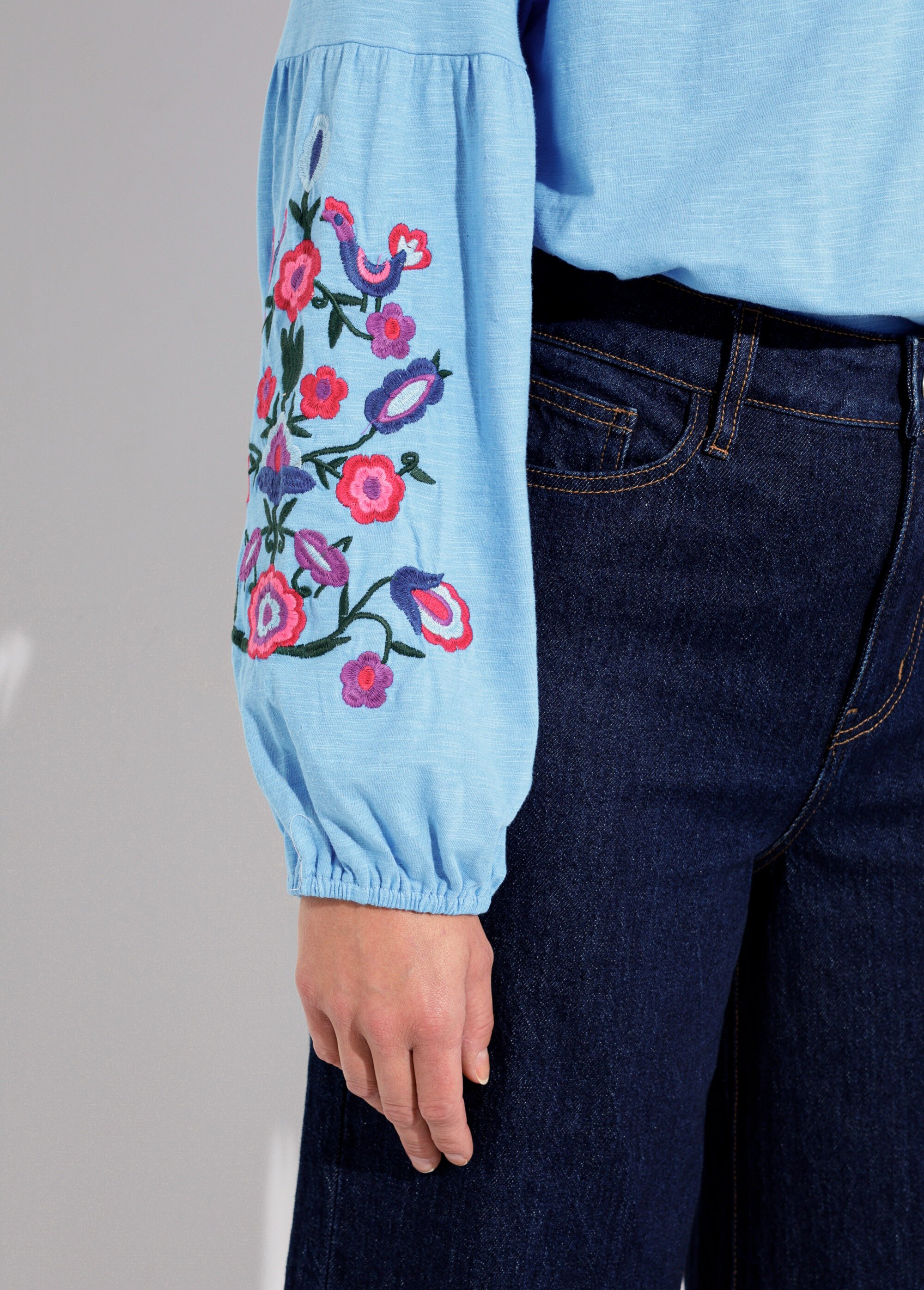 T-shirt long brodé manches longues Femme Bleu CENDY DE2