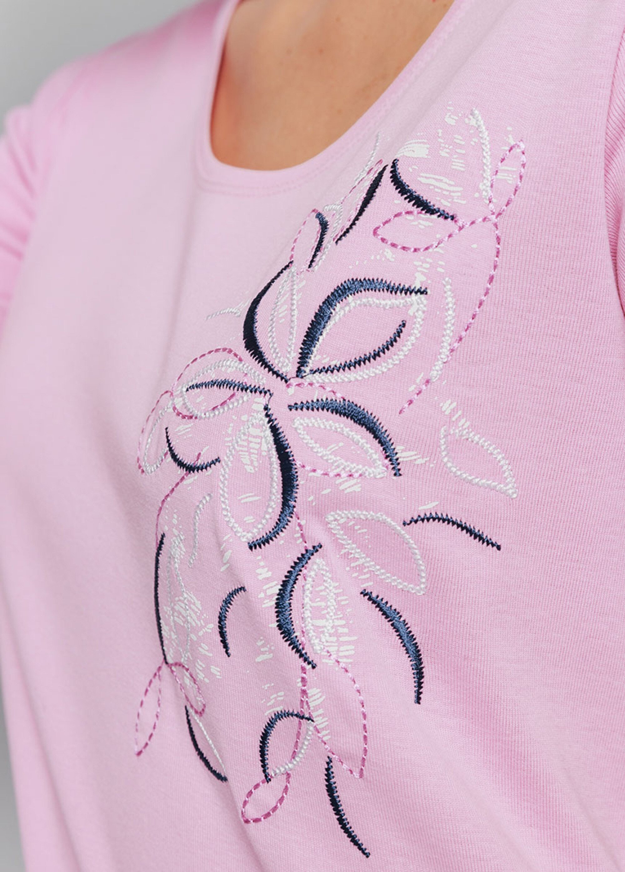 T-shirt long broderie placée fleurs
