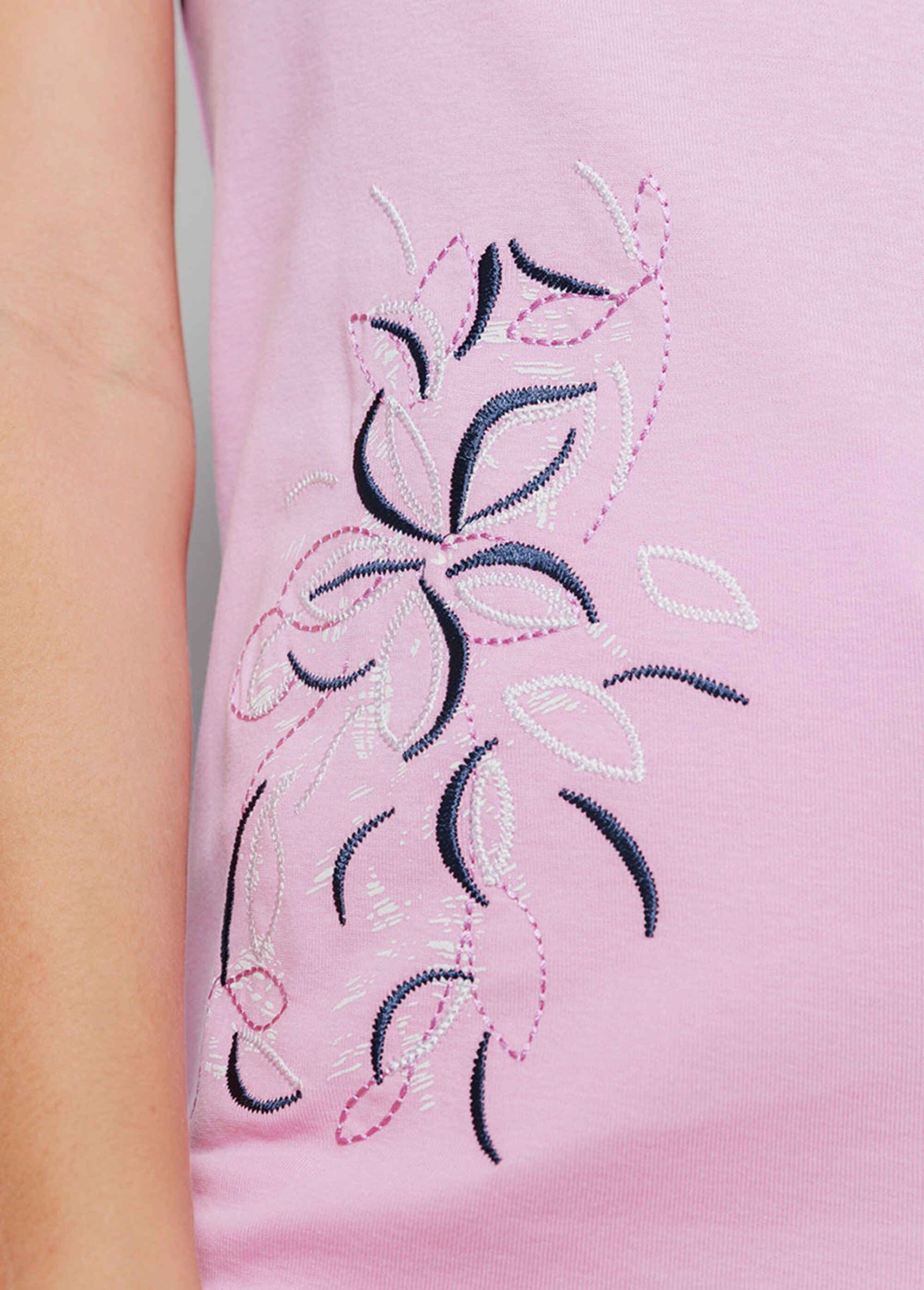T-shirt long broderie placée fleurs Femme Rose CAEN DE2