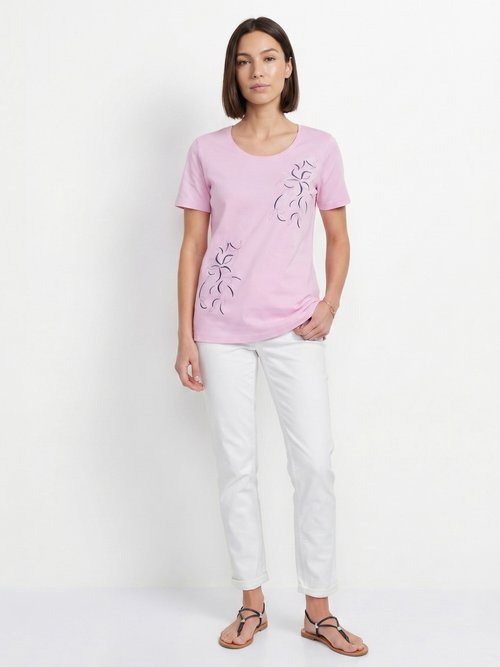 T-shirt long broderie placée fleurs Femme Rose CAEN SI1