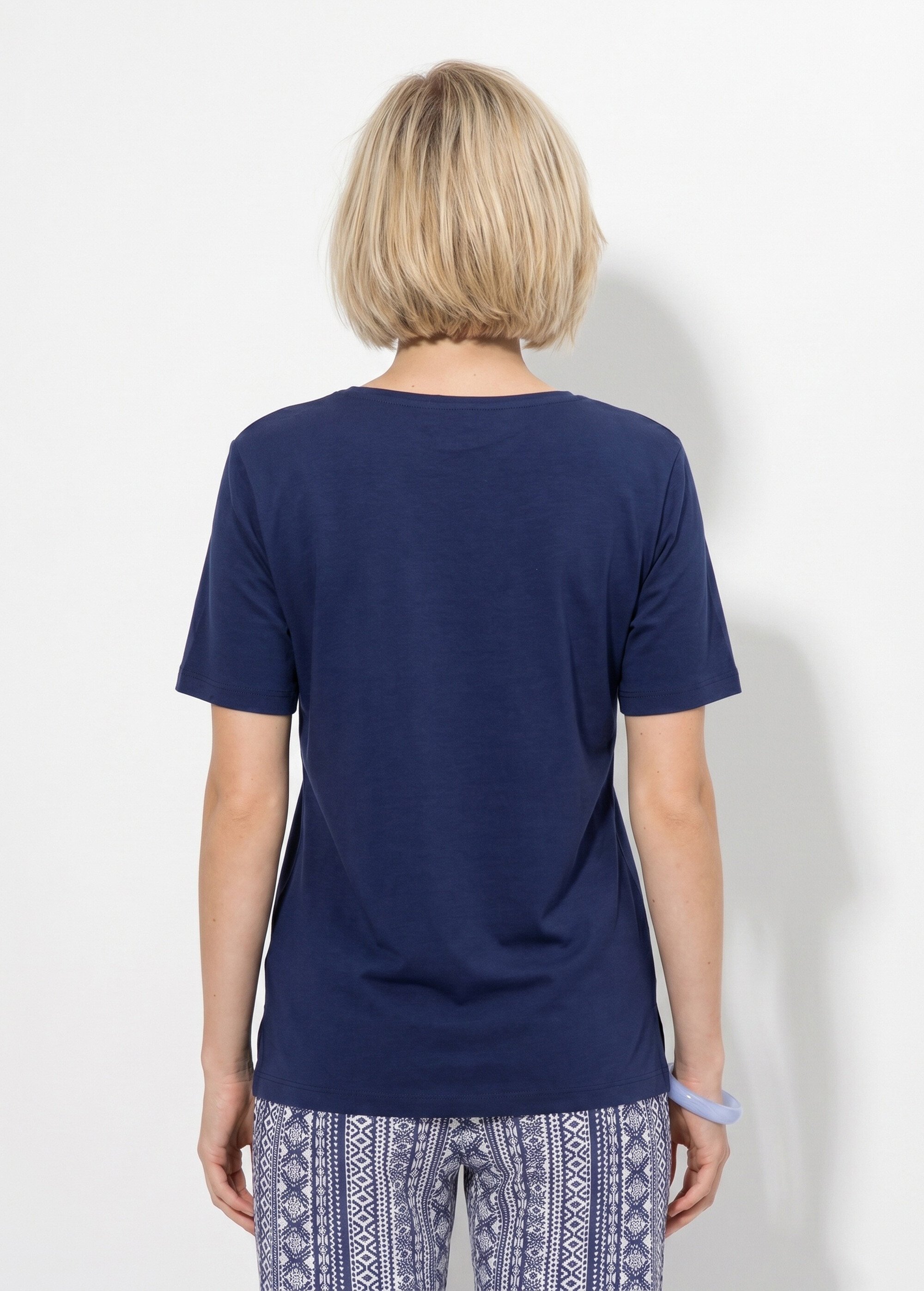 T-shirt long broderie placée fleurs Femme Bleu CAEN DO1