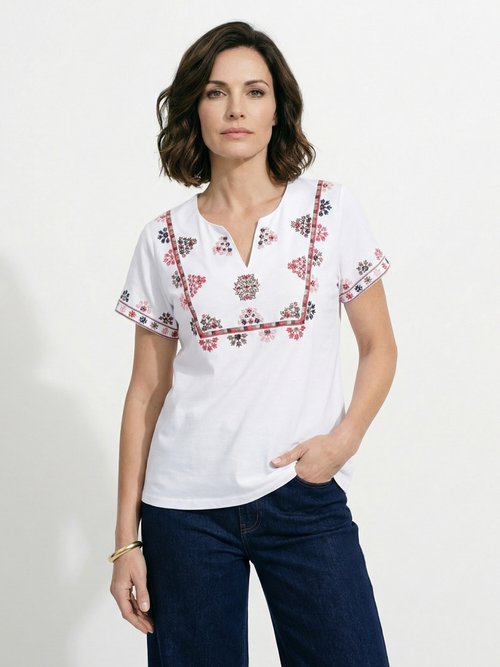 T-shirt manches courtes plastron brodé Femme Blanc COSETTE FA1