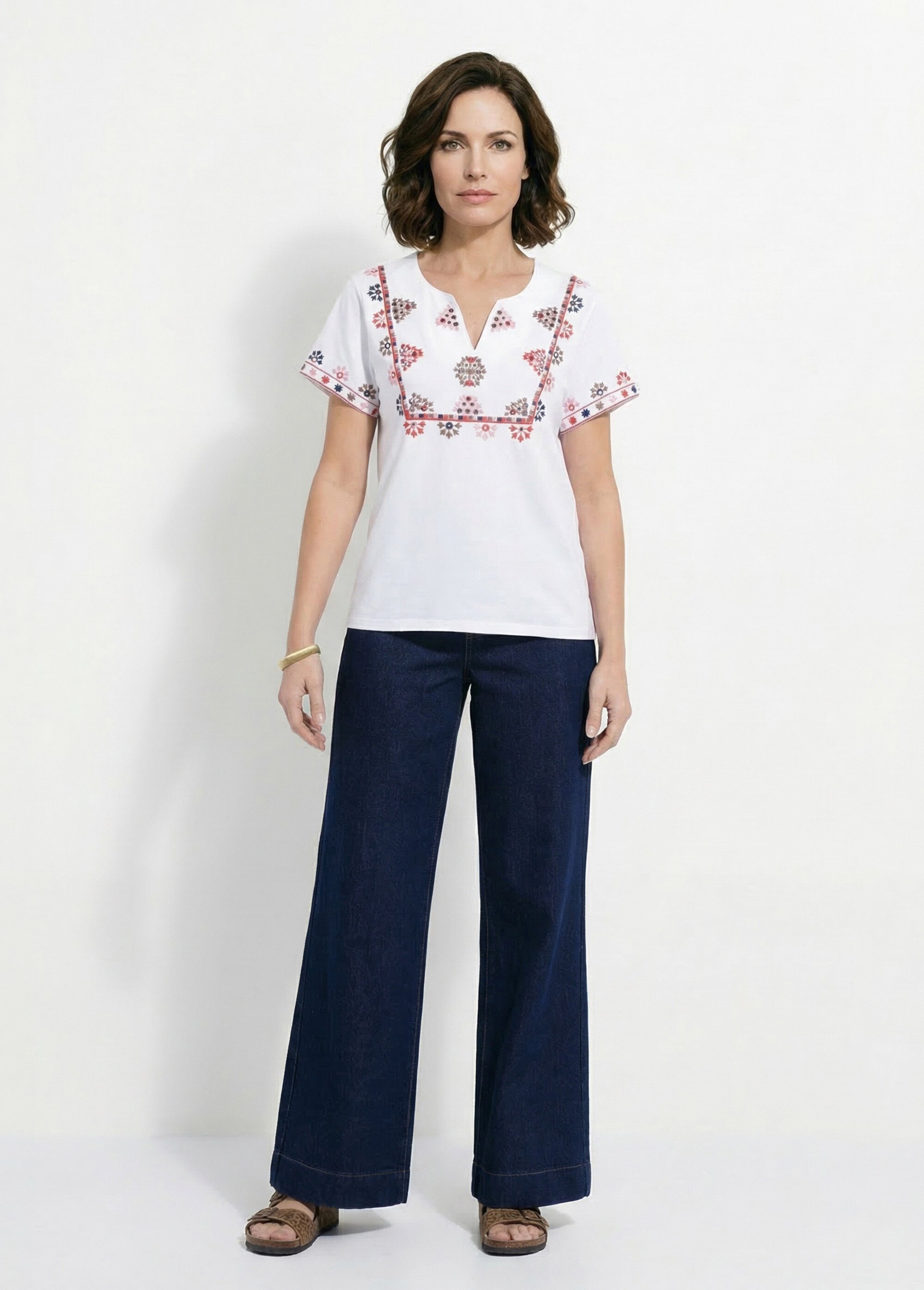 T-shirt manches courtes plastron brodé Femme Blanc COSETTE SF1
