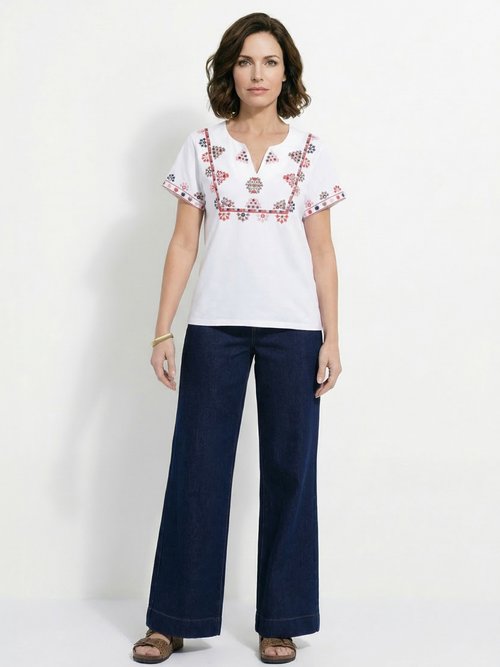 T-shirt manches courtes plastron brodé Femme Blanc COSETTE SF1