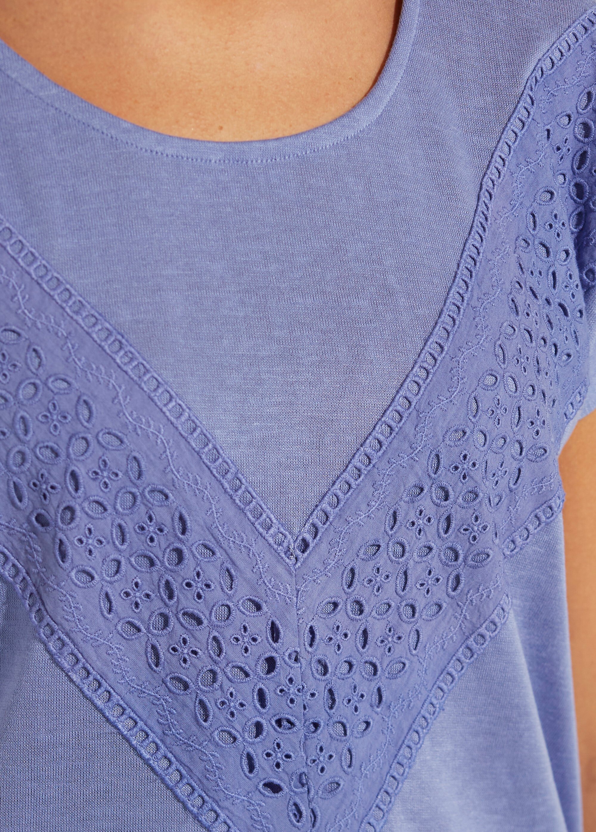 T-shirt uni col rond dentelle manches kimono Femme Bleu CARIMA DE1