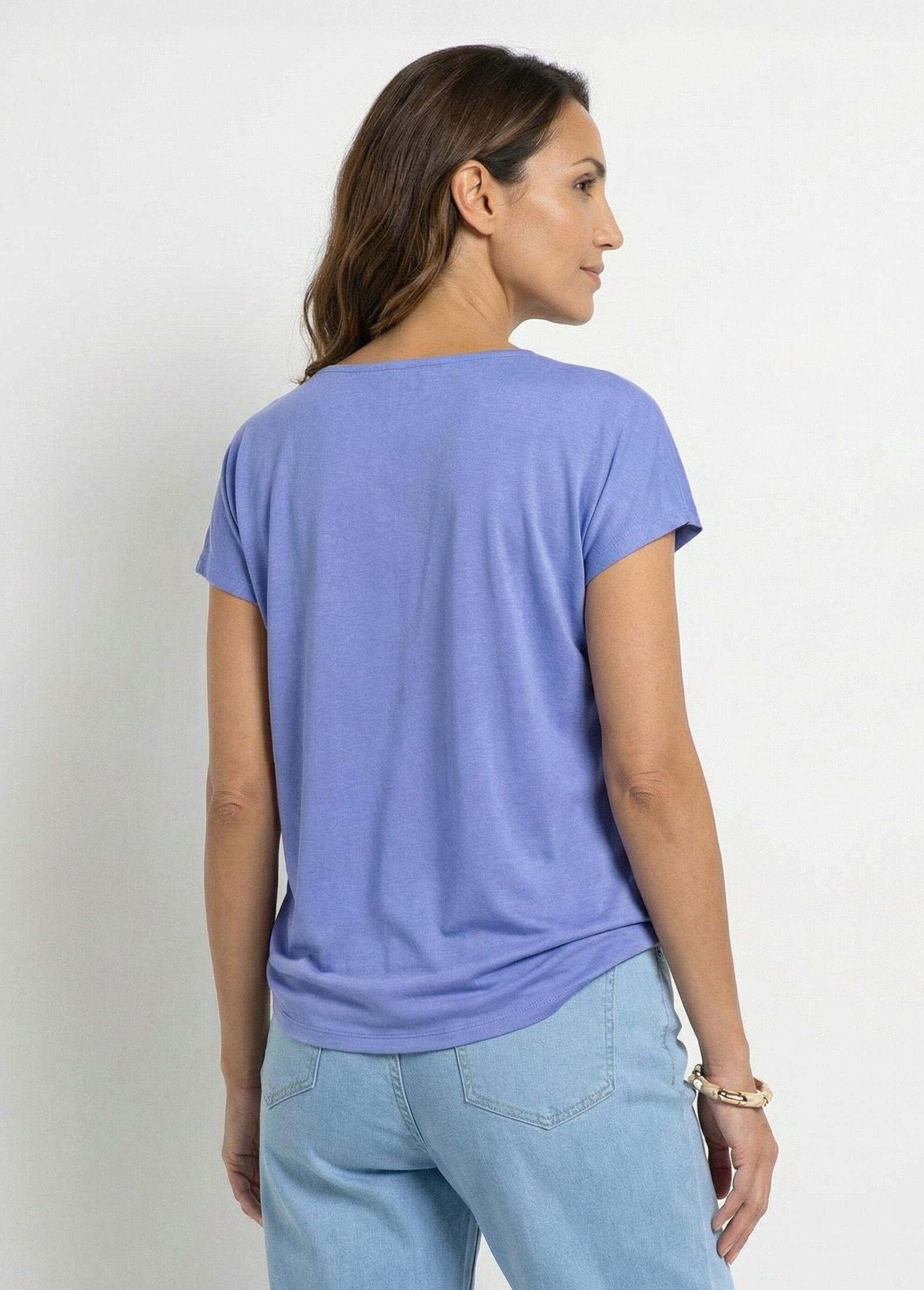 T-shirt uni col rond dentelle manches kimono