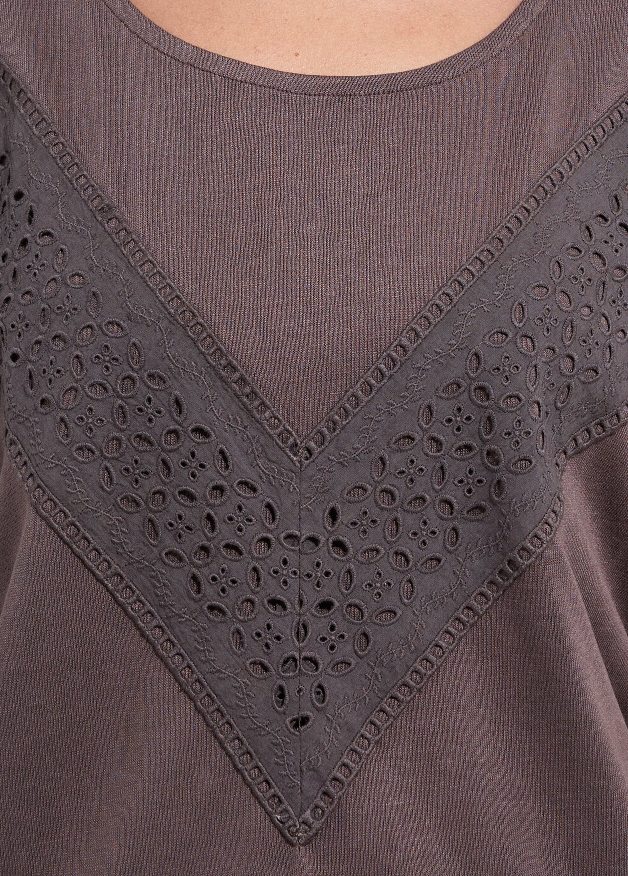 T-shirt uni col rond dentelle manches kimono Femme Marron CARIMA DE1