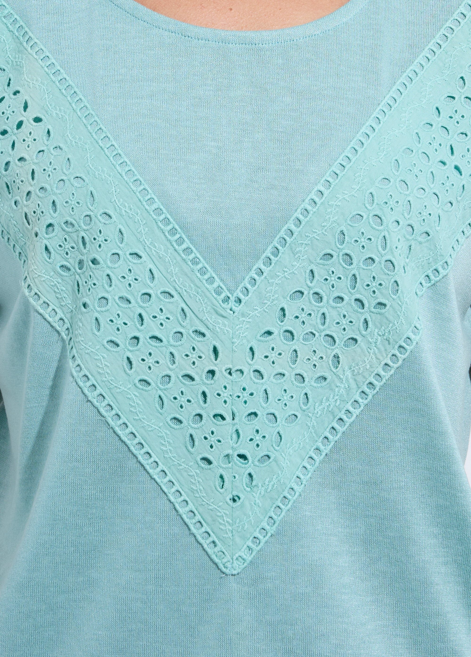 T-shirt uni col rond dentelle manches kimono