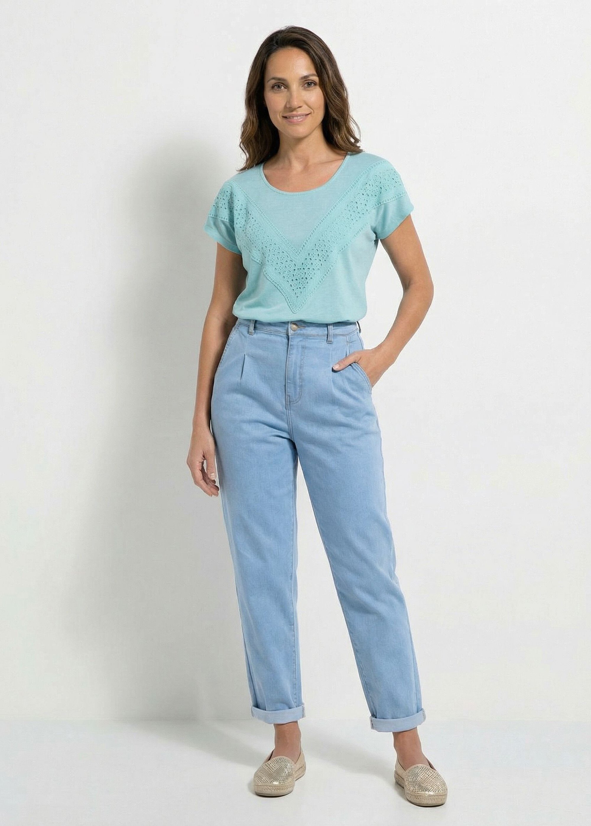 T-shirt uni col rond dentelle manches kimono Femme OPALINE CARIMA SF1