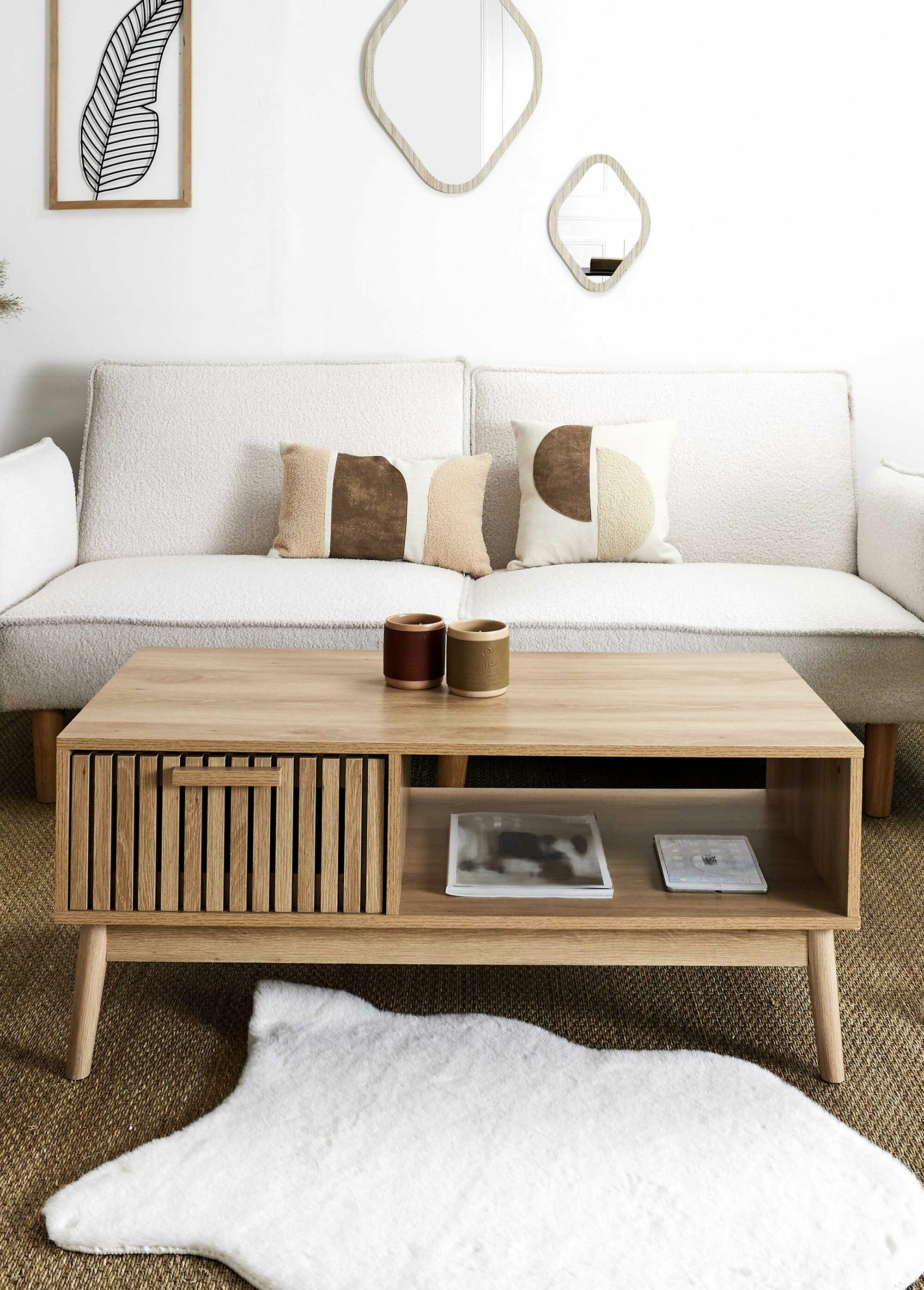 Table basse en bois claustra, 1 tiroir MARRON CMP-HD0089 SI1