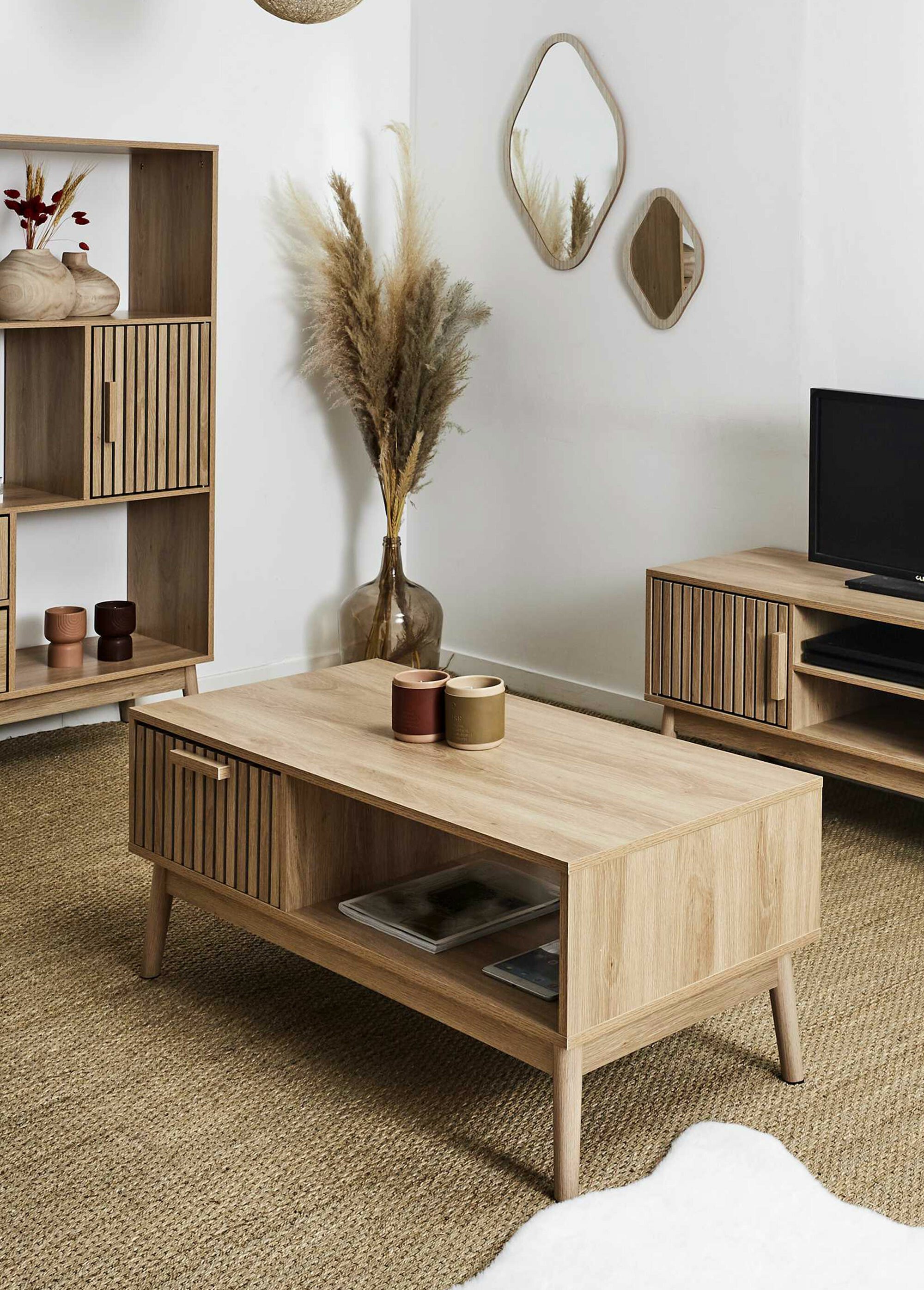 Table basse en bois claustra, 1 tiroir MARRON CMP-HD0089 SI2