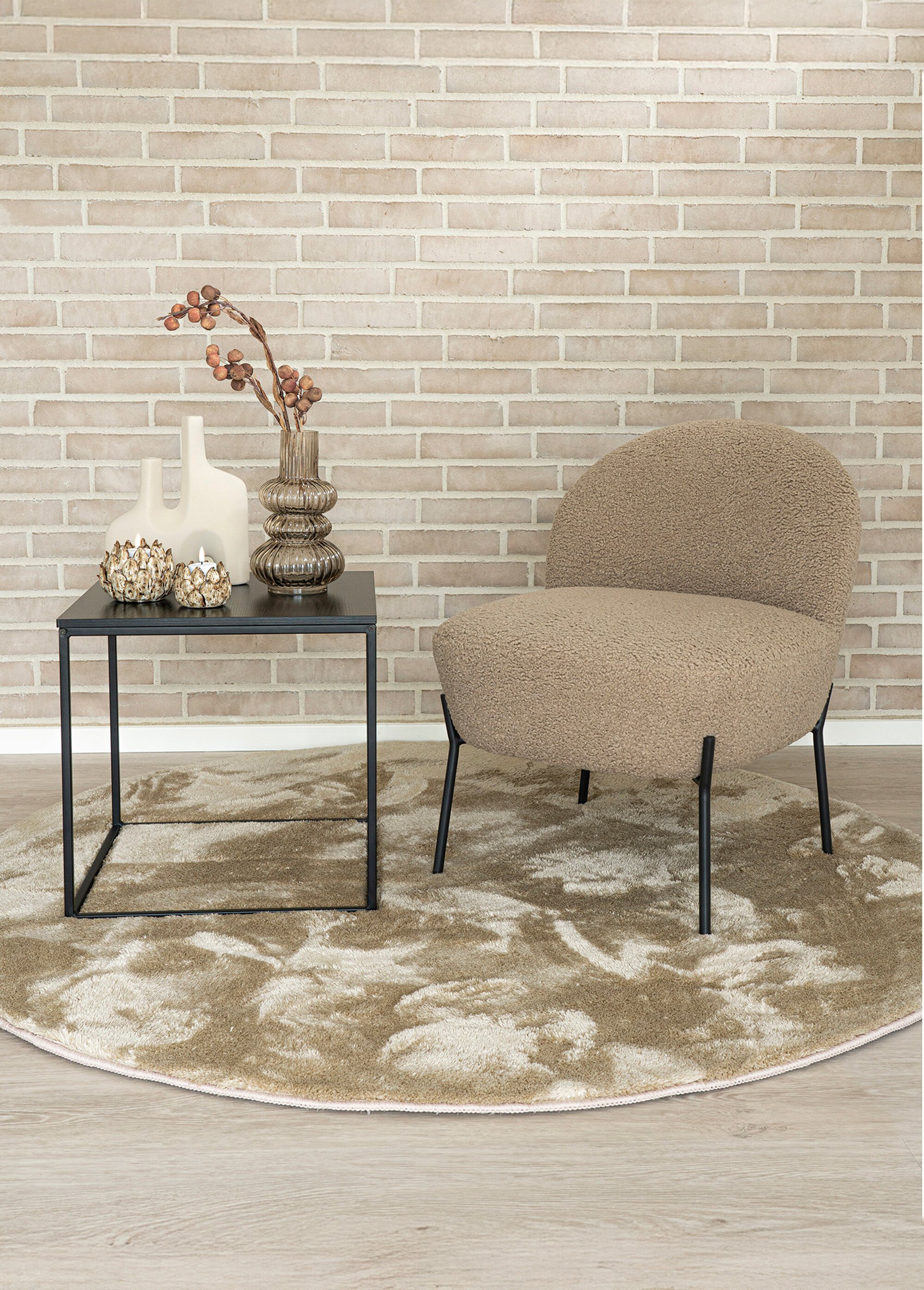 Tapis rond moelleux diamètre 160cm Beige HN-3981416 SI1