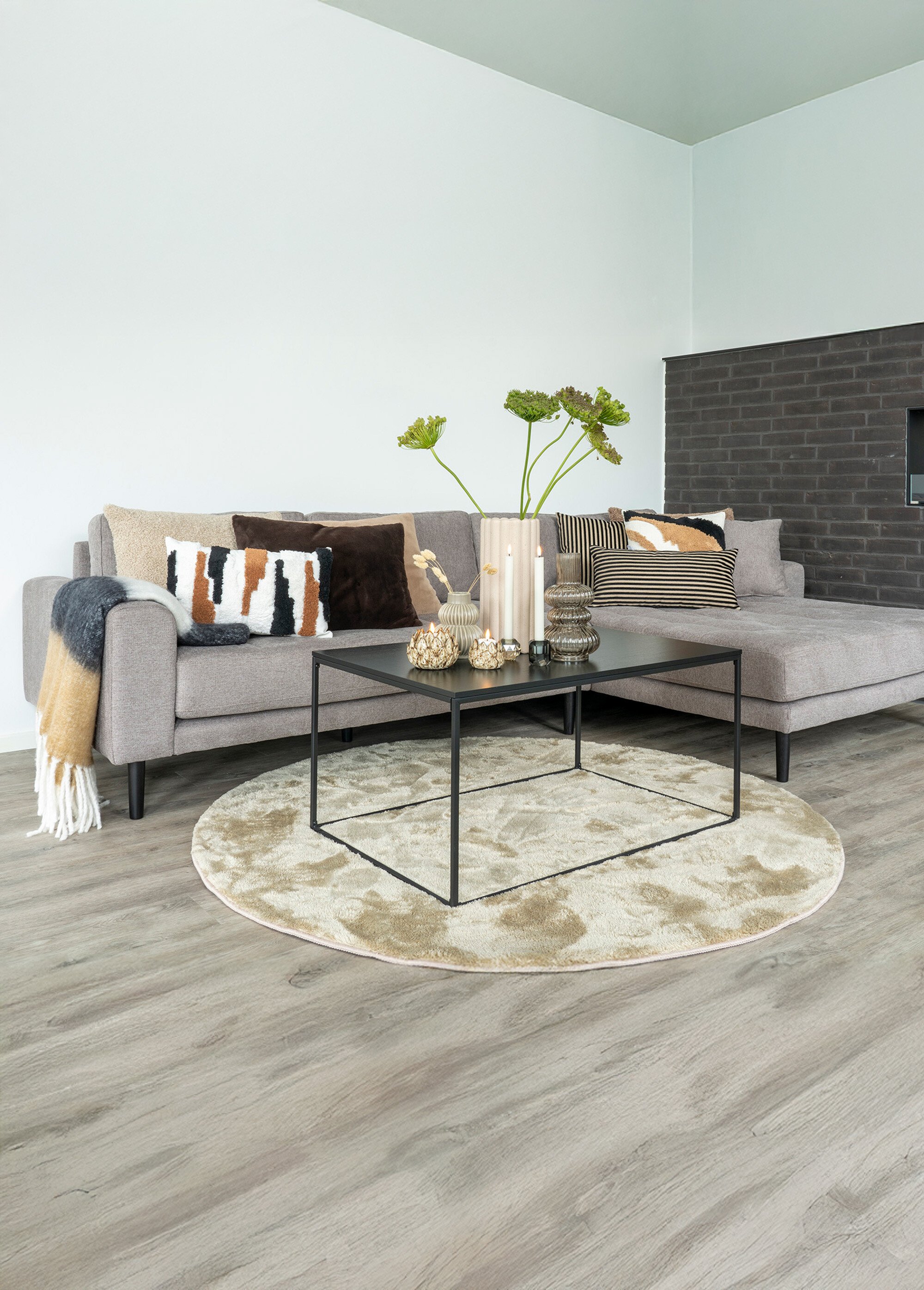 Tapis rond moelleux diamètre 160cm Beige HN-3981416 SI2