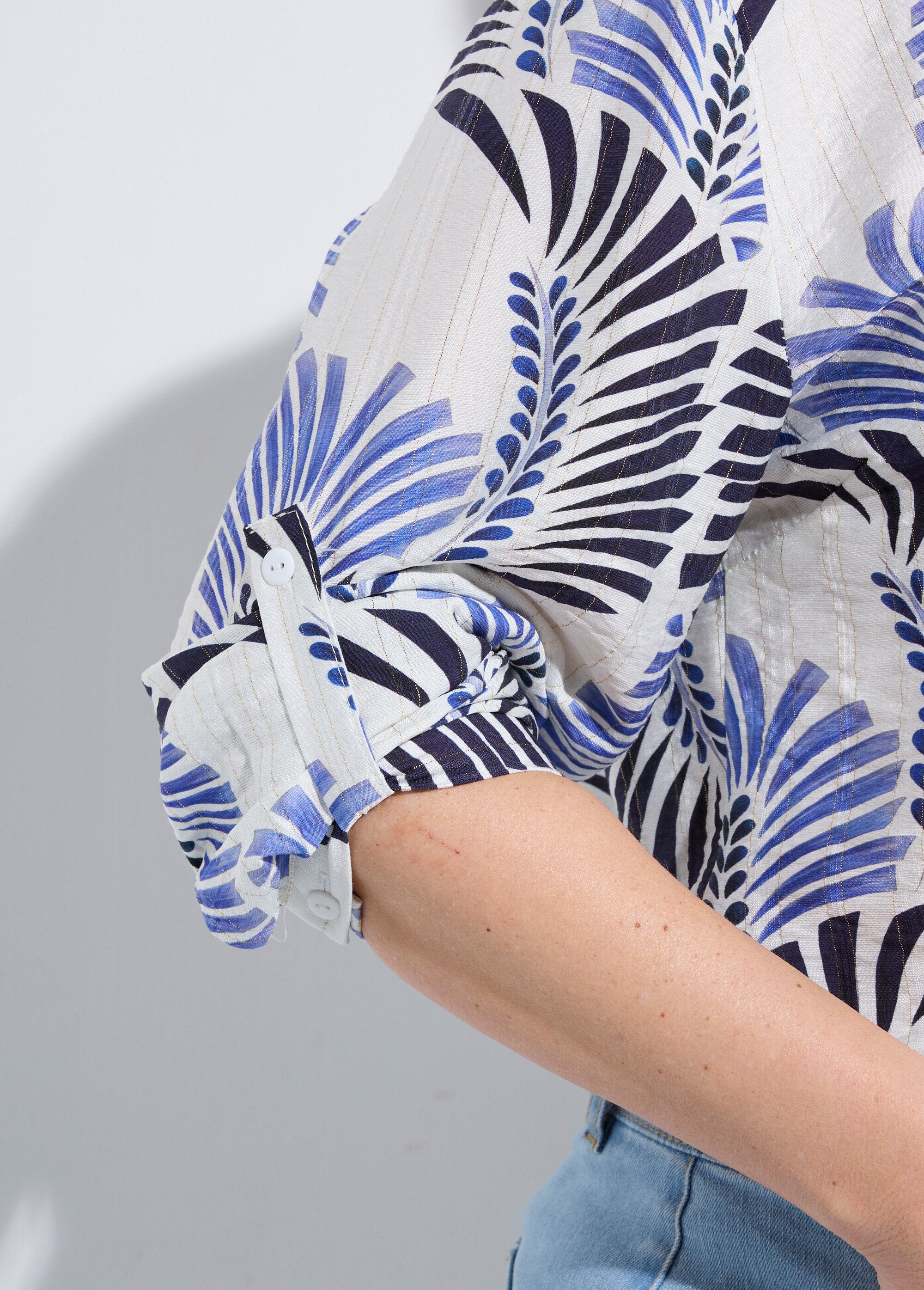 Tunique boutonnée motif feuillage pop Femme Grande Taille Bleu CHY-F669 DE2