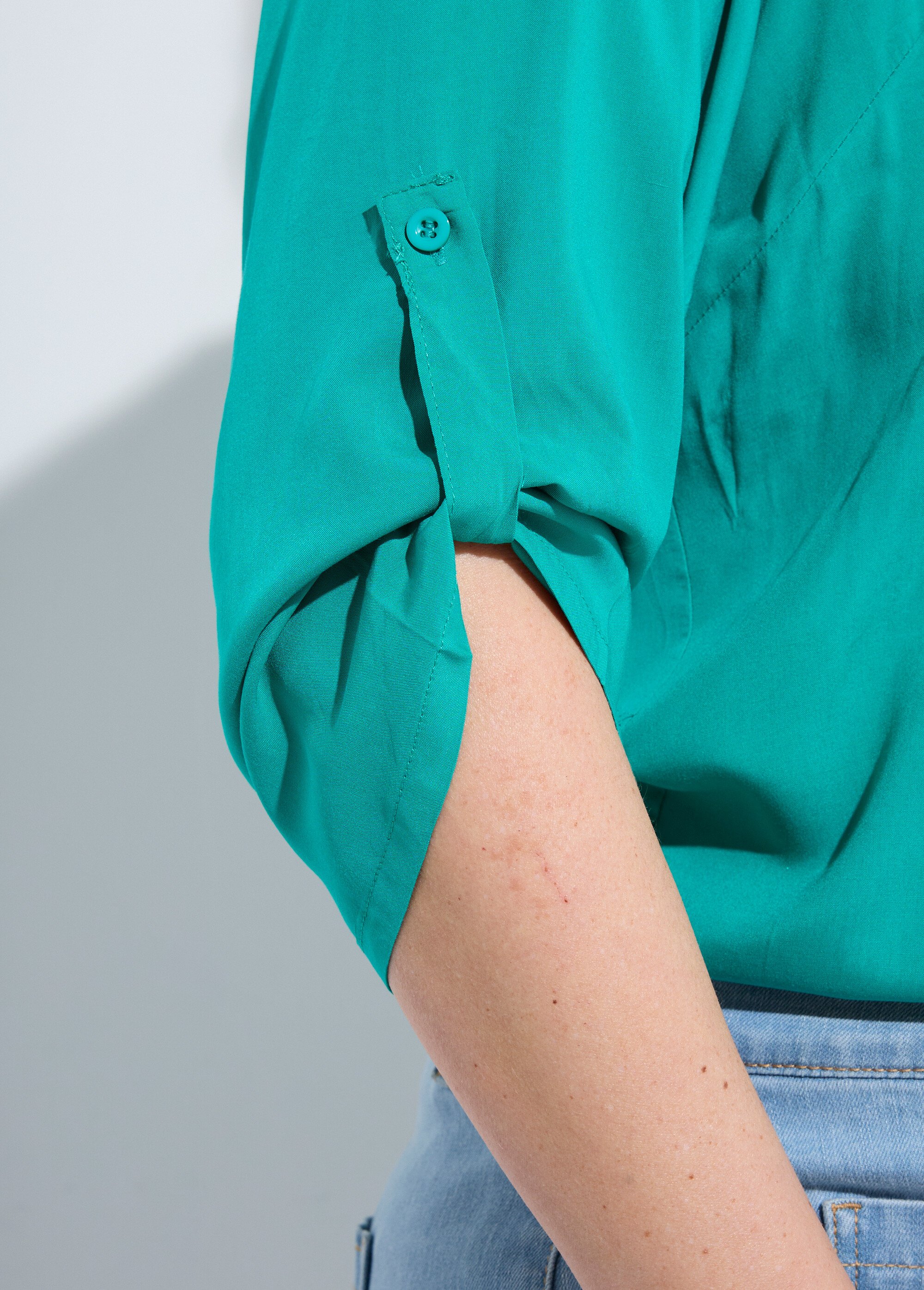 Tunique col tunisien et manches 3/4 Femme Grande Taille Vert CHY-1876 DE2