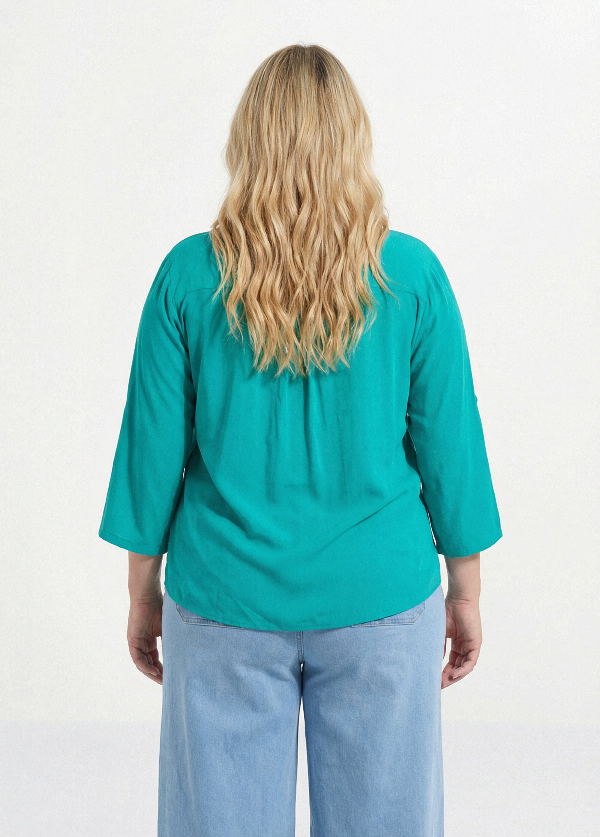 Tunique col tunisien et manches 3/4 Femme Grande Taille Vert CHY-1876 DO1