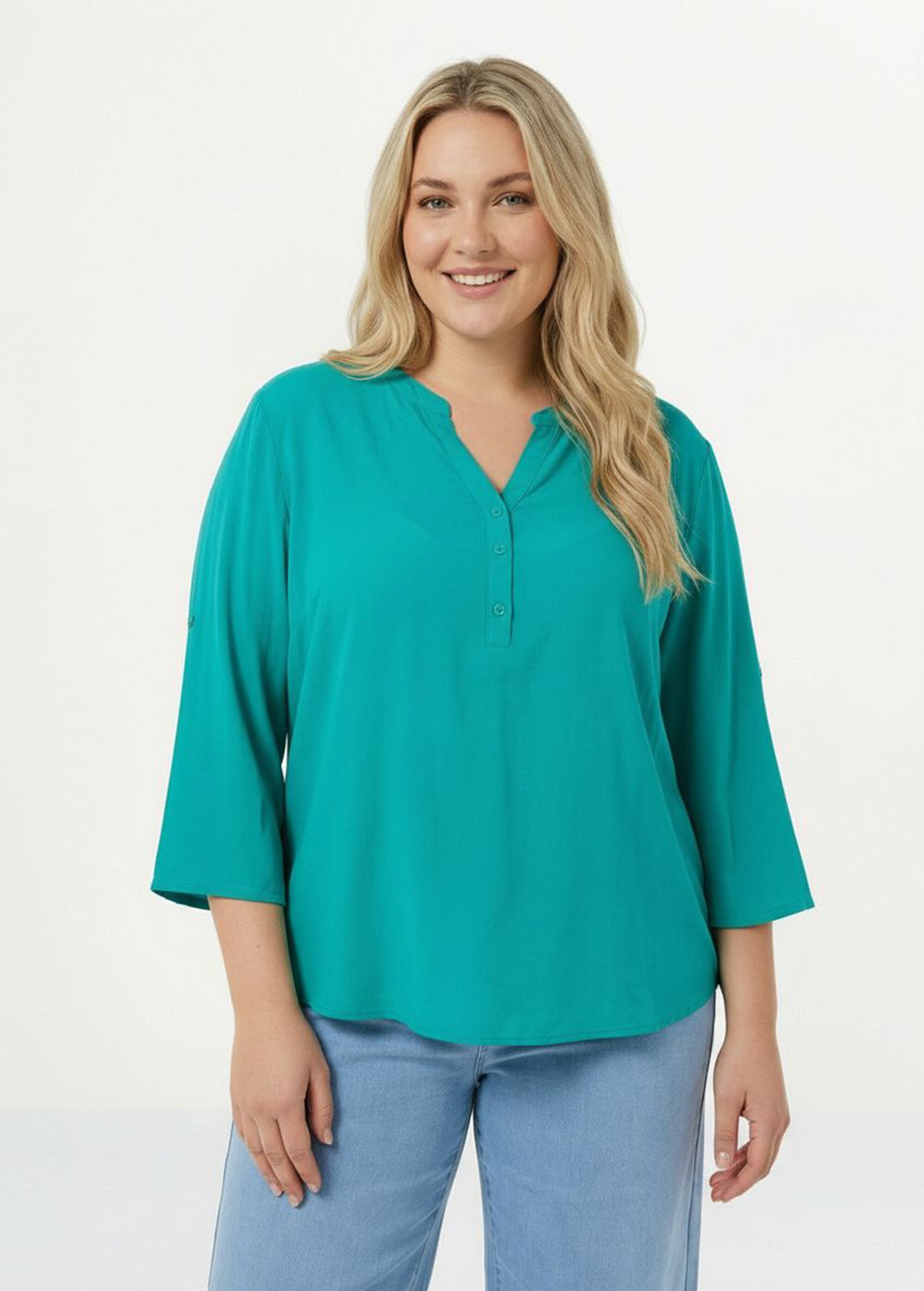 Tunique col tunisien et manches 3/4 Femme Grande Taille Vert CHY-1876 FA1