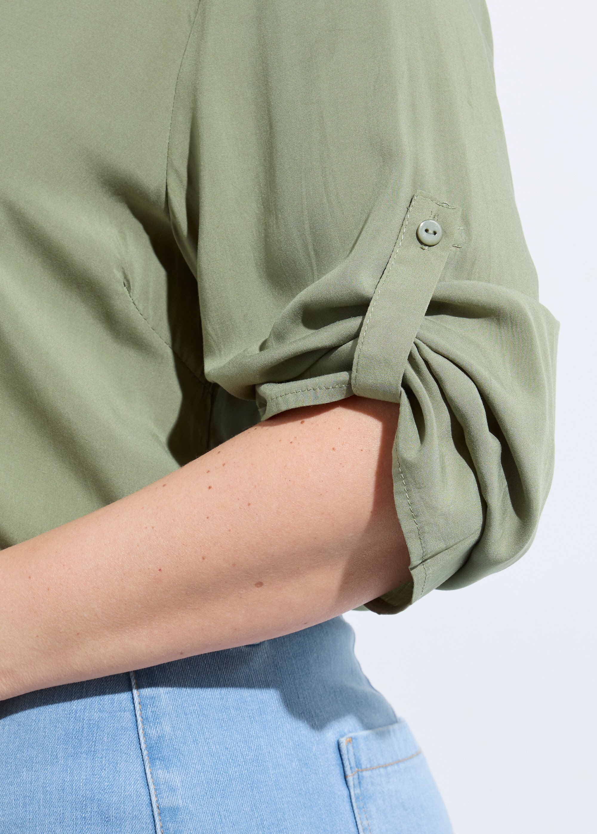 Tunique col tunisien et manches 3/4 Femme Grande Taille Vert CHY-1876 DE2