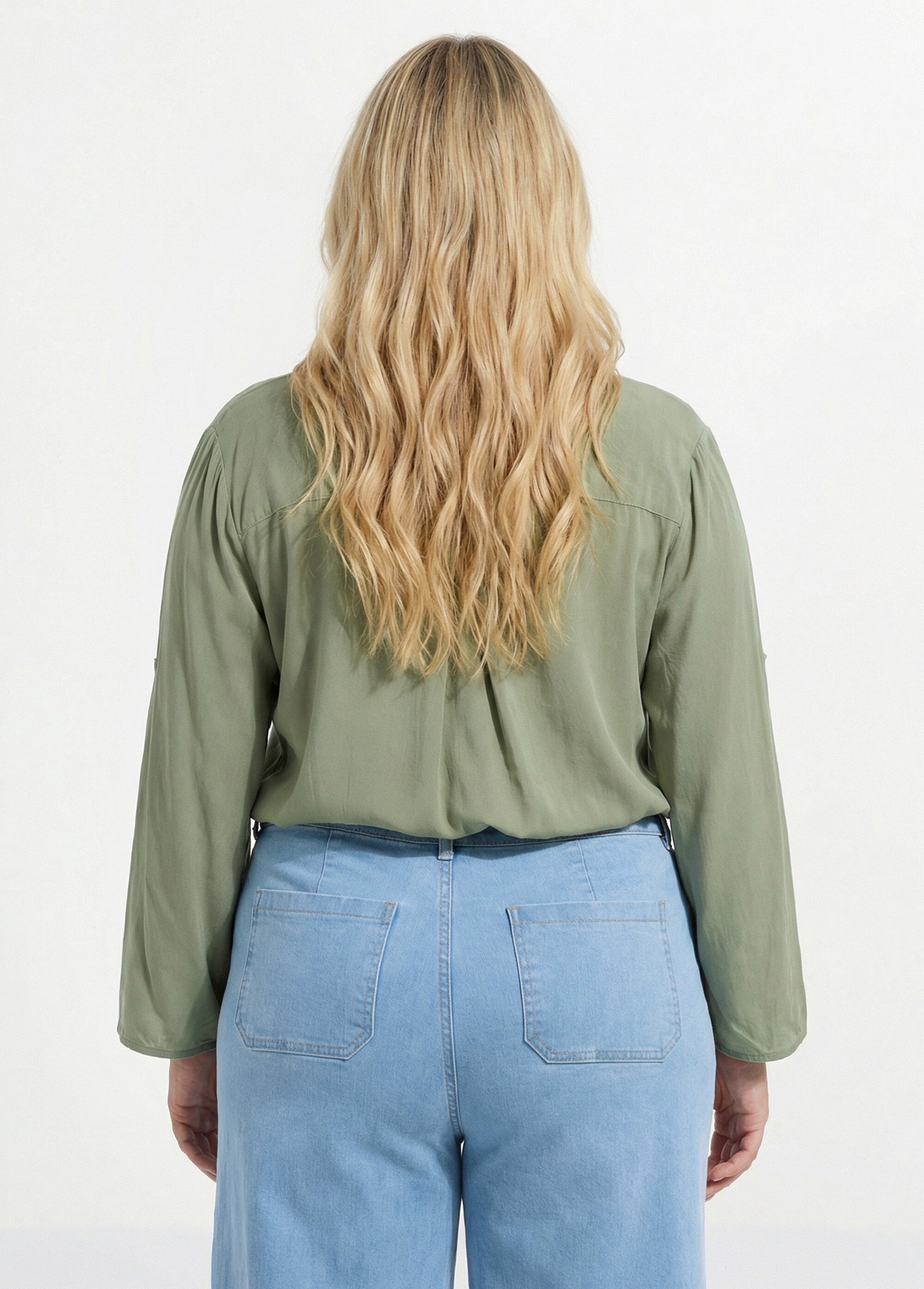 Tunique col tunisien et manches 3/4 Femme Grande Taille Vert CHY-1876 DO1