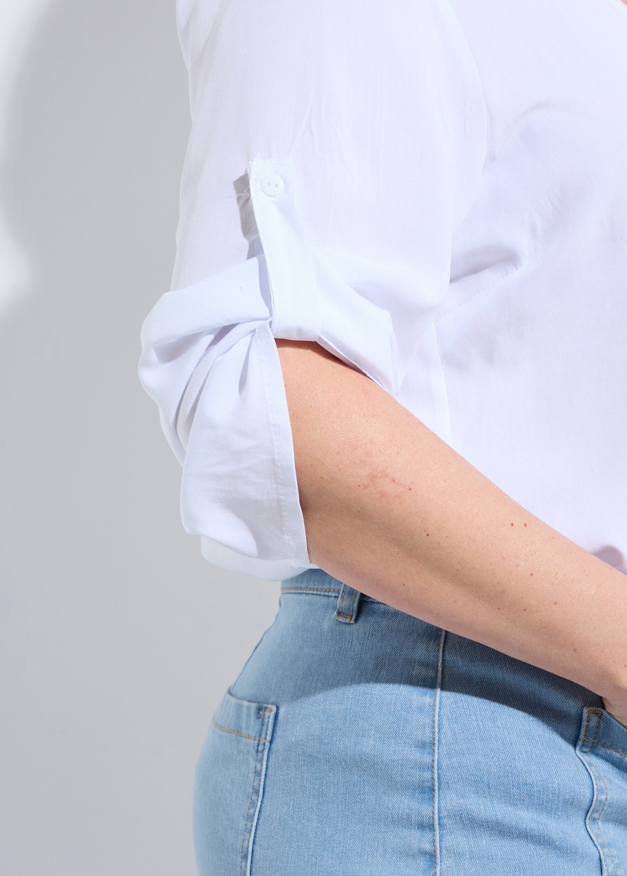 Tunique col tunisien et manches 3/4 Femme Grande Taille Blanc CHY-1876 DE2