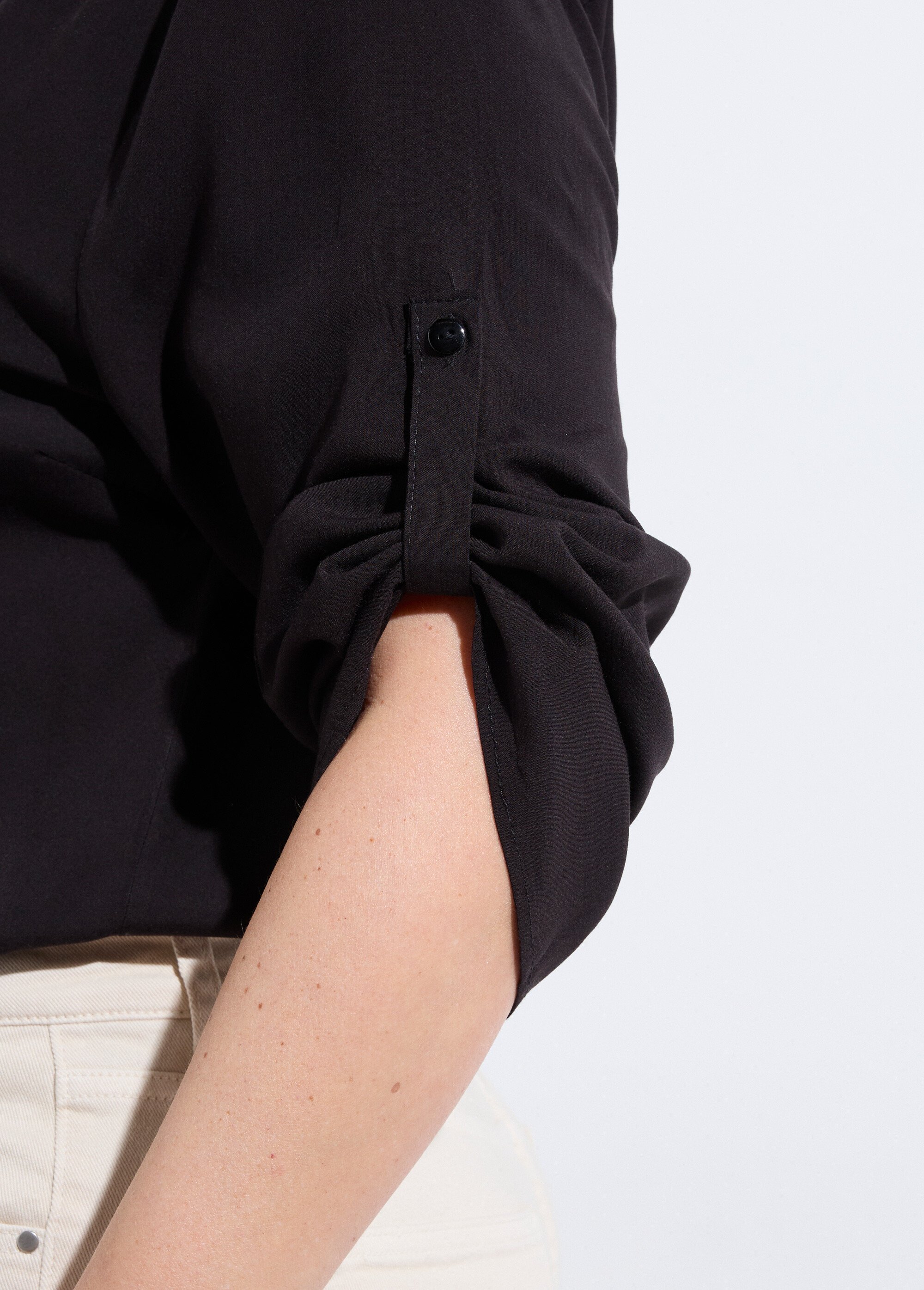 Tunique col tunisien et manches 3/4 Femme Grande Taille Noir CHY-1876 DE2