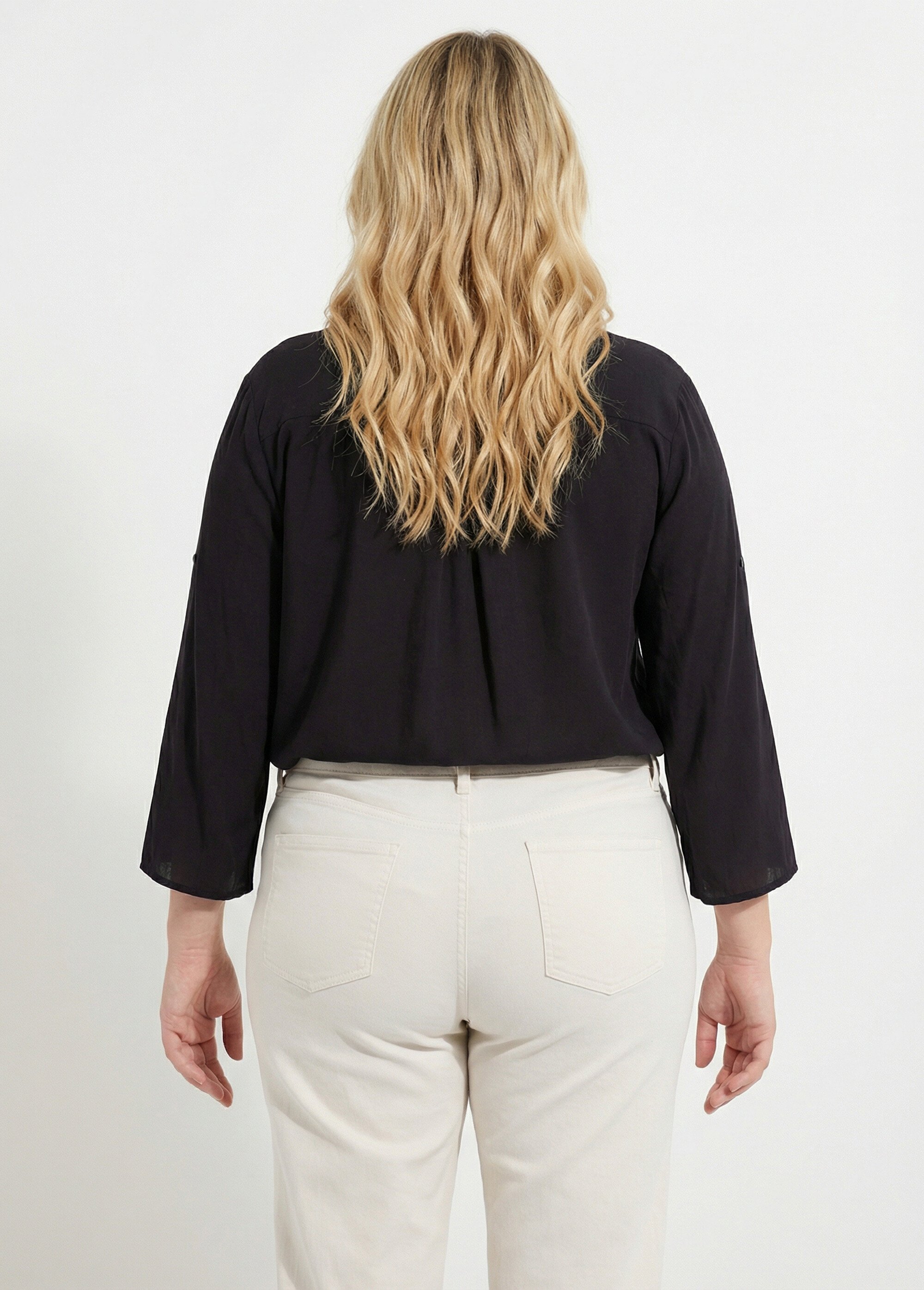 Tunique col tunisien et manches 3/4 Femme Grande Taille Noir CHY-1876 DO1