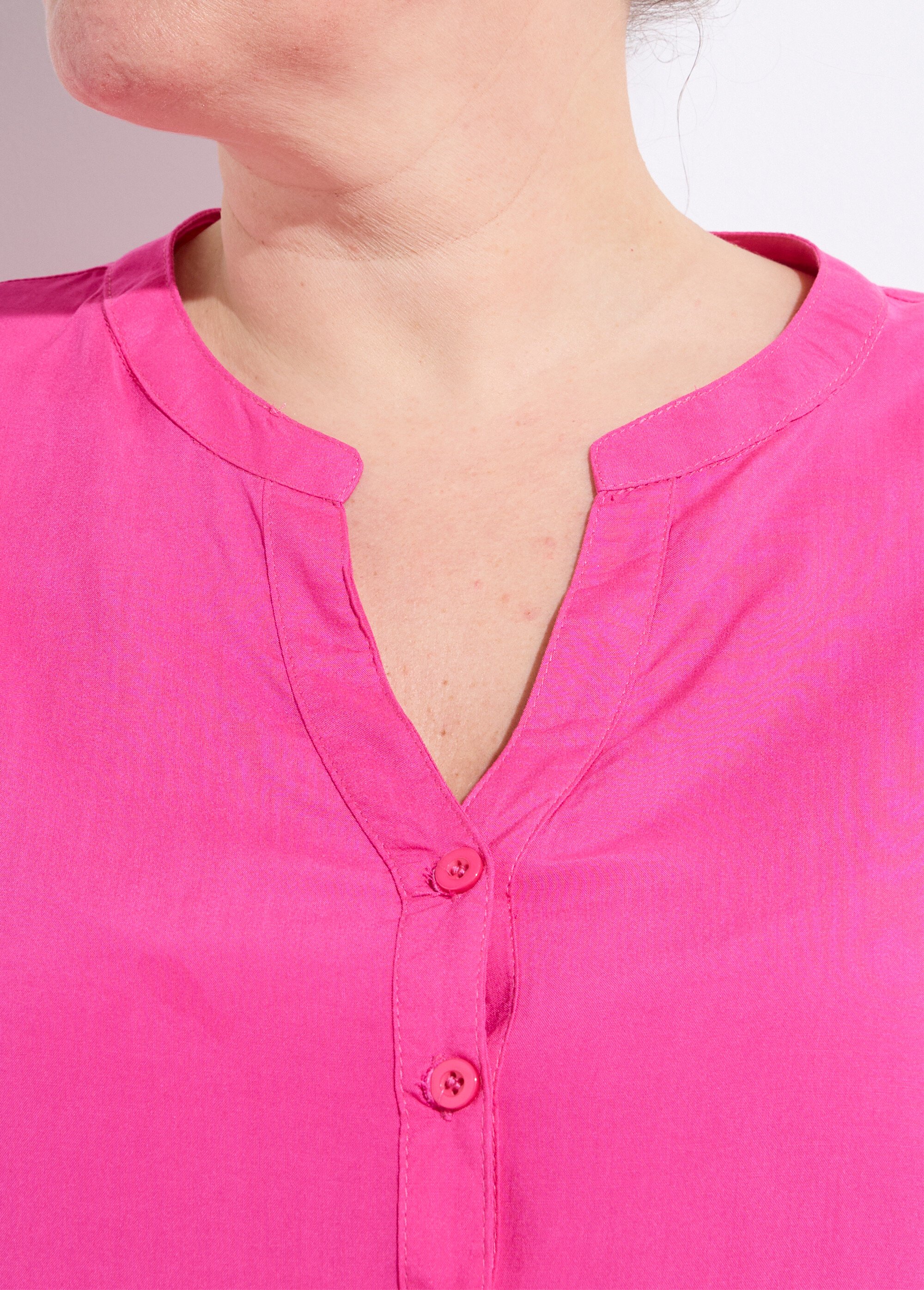 Tunique col tunisien et manches 3/4 Femme Grande Taille Rose CHY-1876 DE1