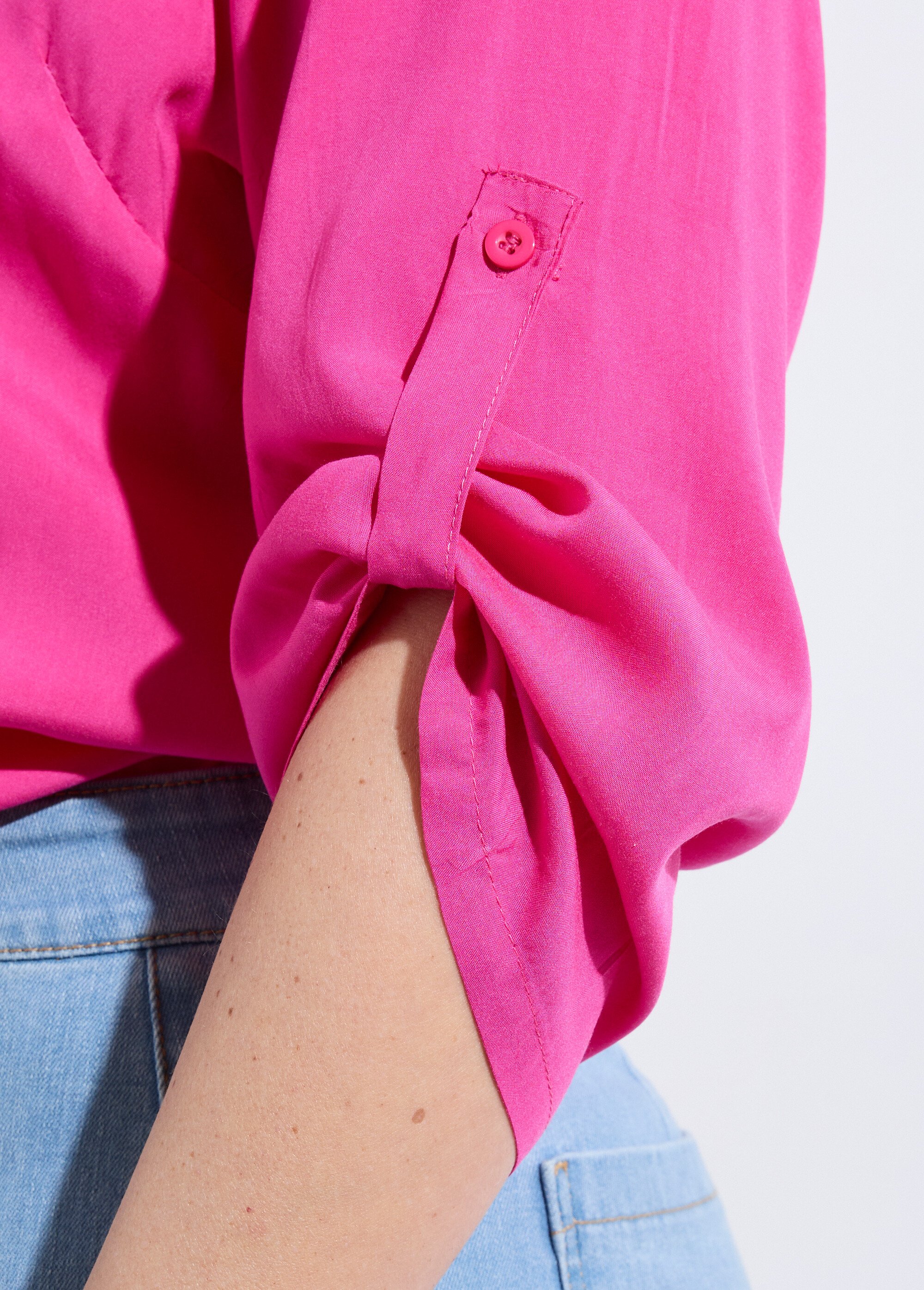 Tunique col tunisien et manches 3/4 Femme Grande Taille Rose CHY-1876 DE2