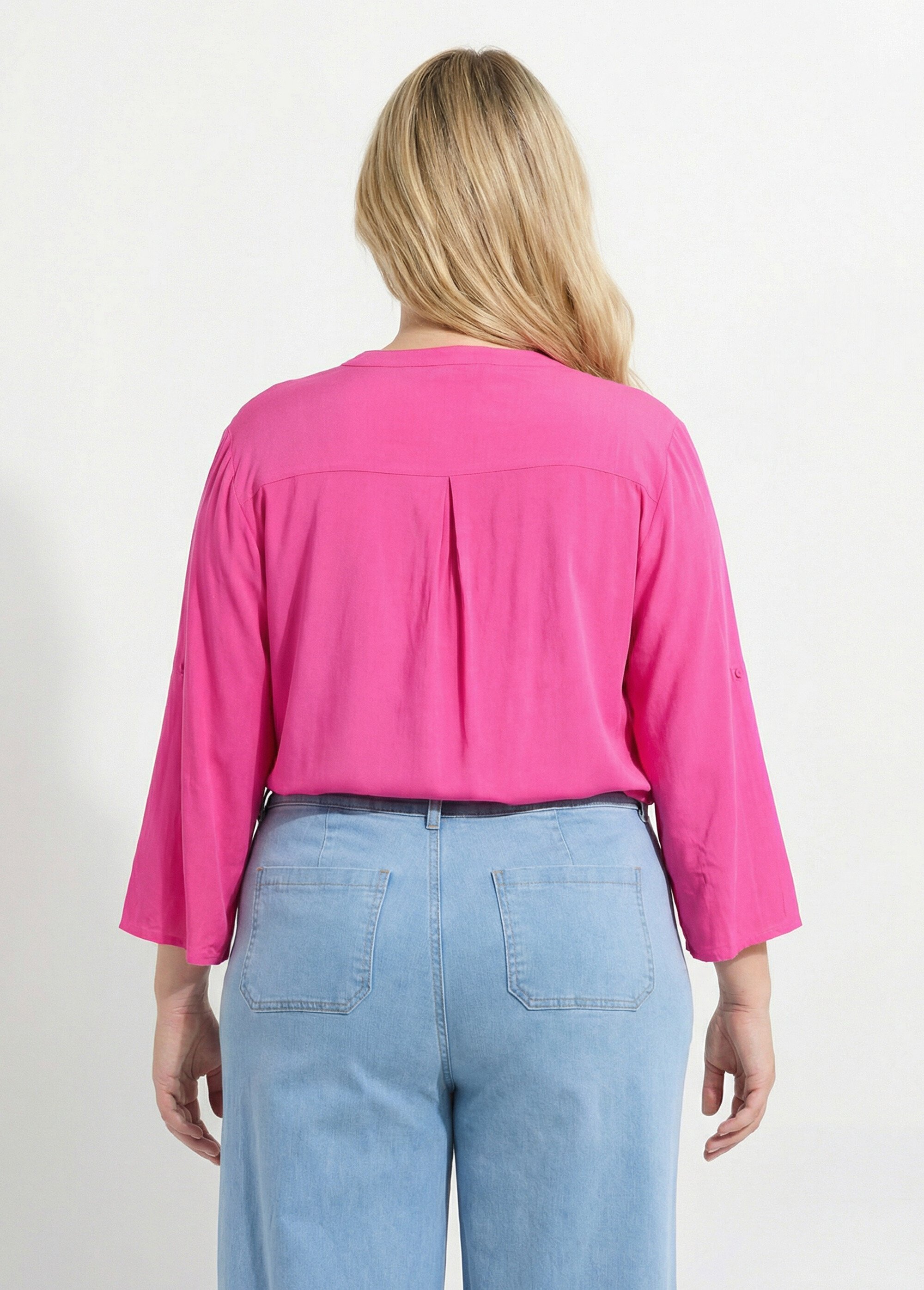 Tunique col tunisien et manches 3/4 Femme Grande Taille Rose CHY-1876 DO1