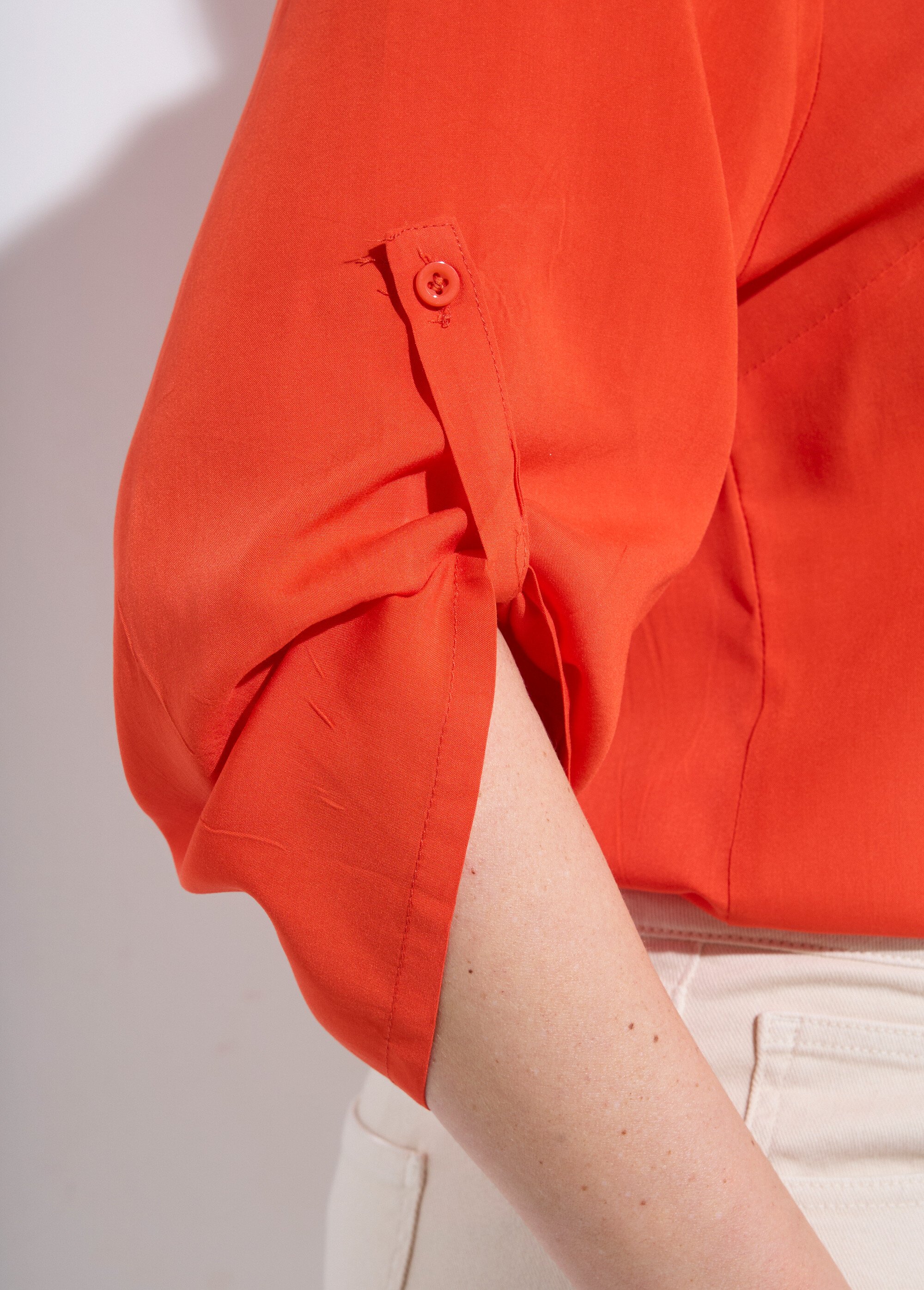 Tunique col tunisien et manches 3/4 Femme Grande Taille Rose CHY-1876 DE2