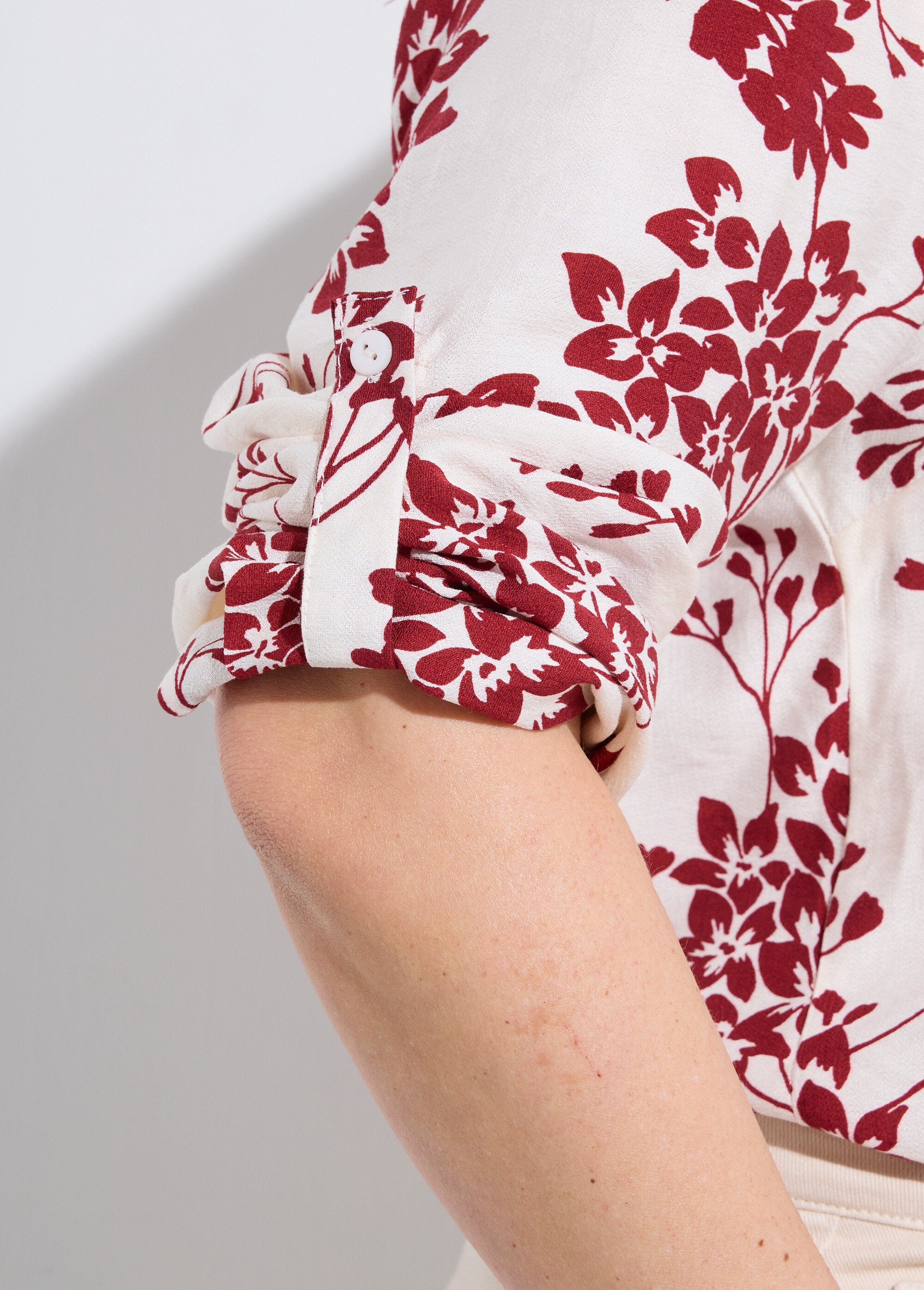 Tunique col tunisien motif hortensias Femme Grande Taille Beige CHY-F641 DE2