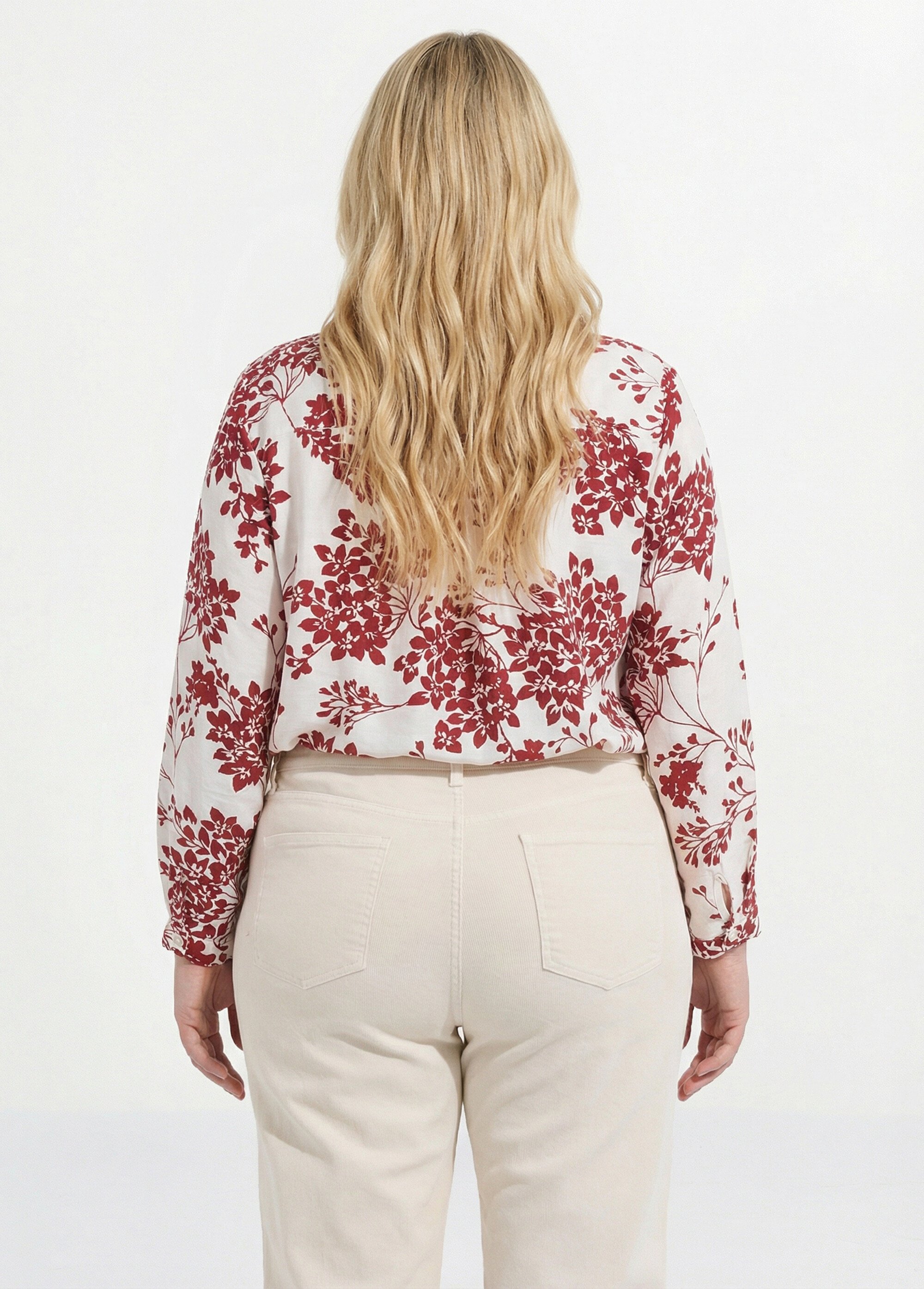 Tunique col tunisien motif hortensias Femme Grande Taille Beige CHY-F641 DO1