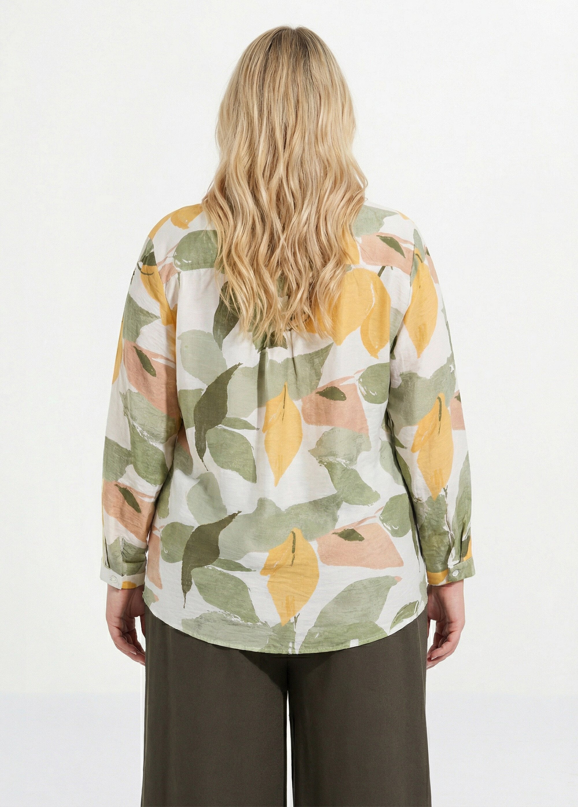 Tunique imprimé feuillage stylisé Femme Grande Taille Vert CHY-F650 DO1