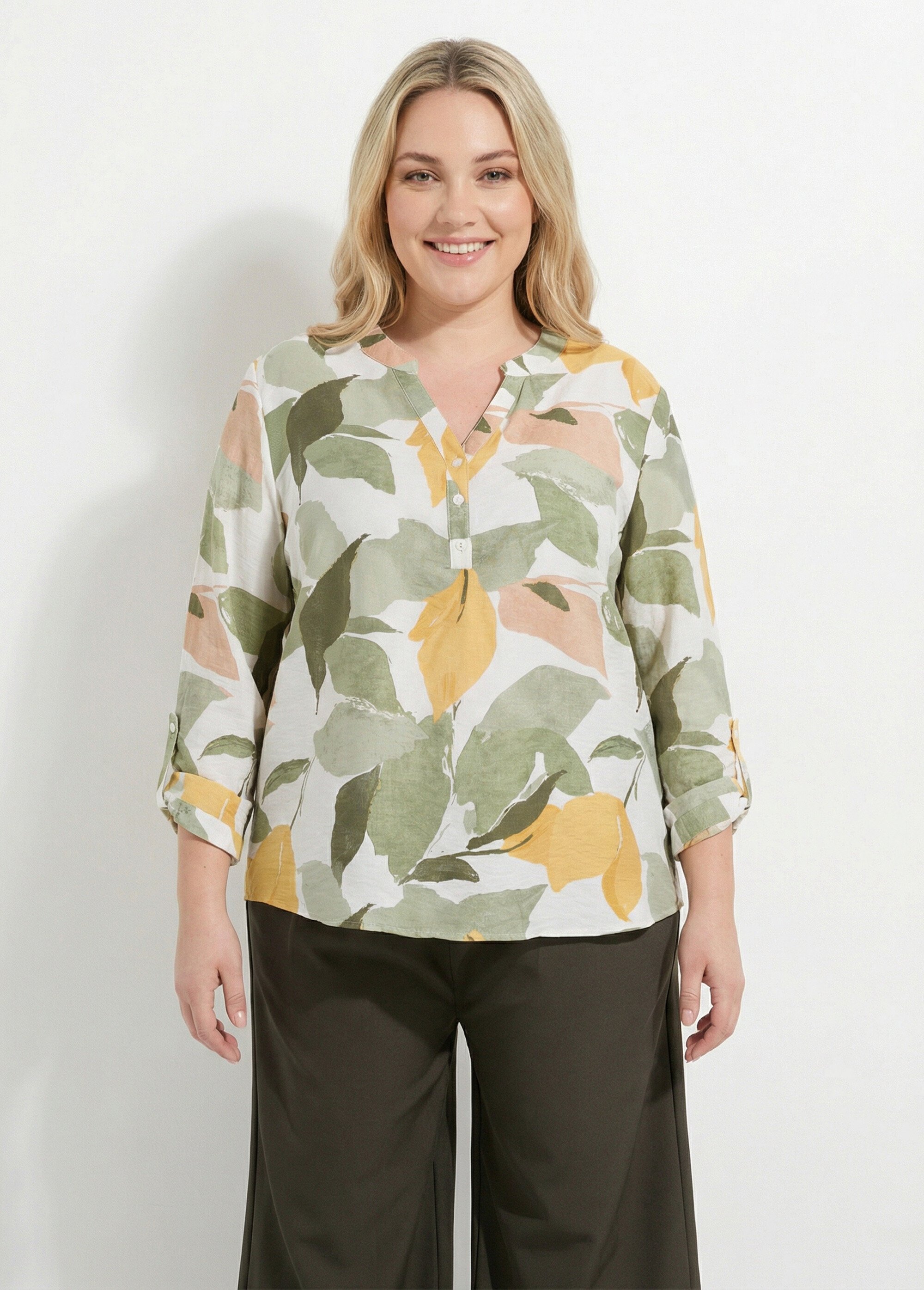 Tunique imprimé feuillage stylisé Femme Grande Taille Vert CHY-F650 FA1