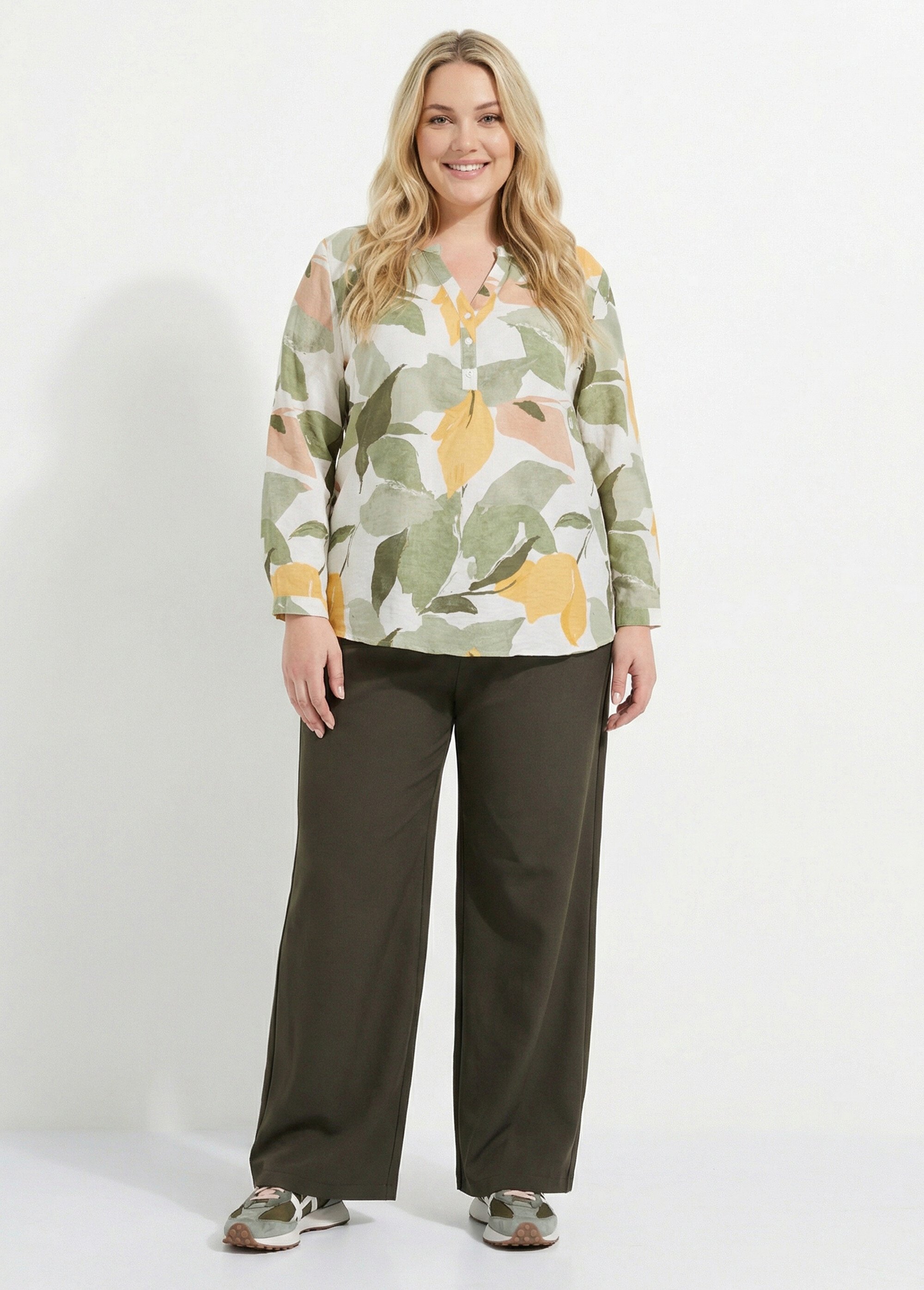 Tunique imprimé feuillage stylisé Femme Grande Taille Vert CHY-F650 SF1