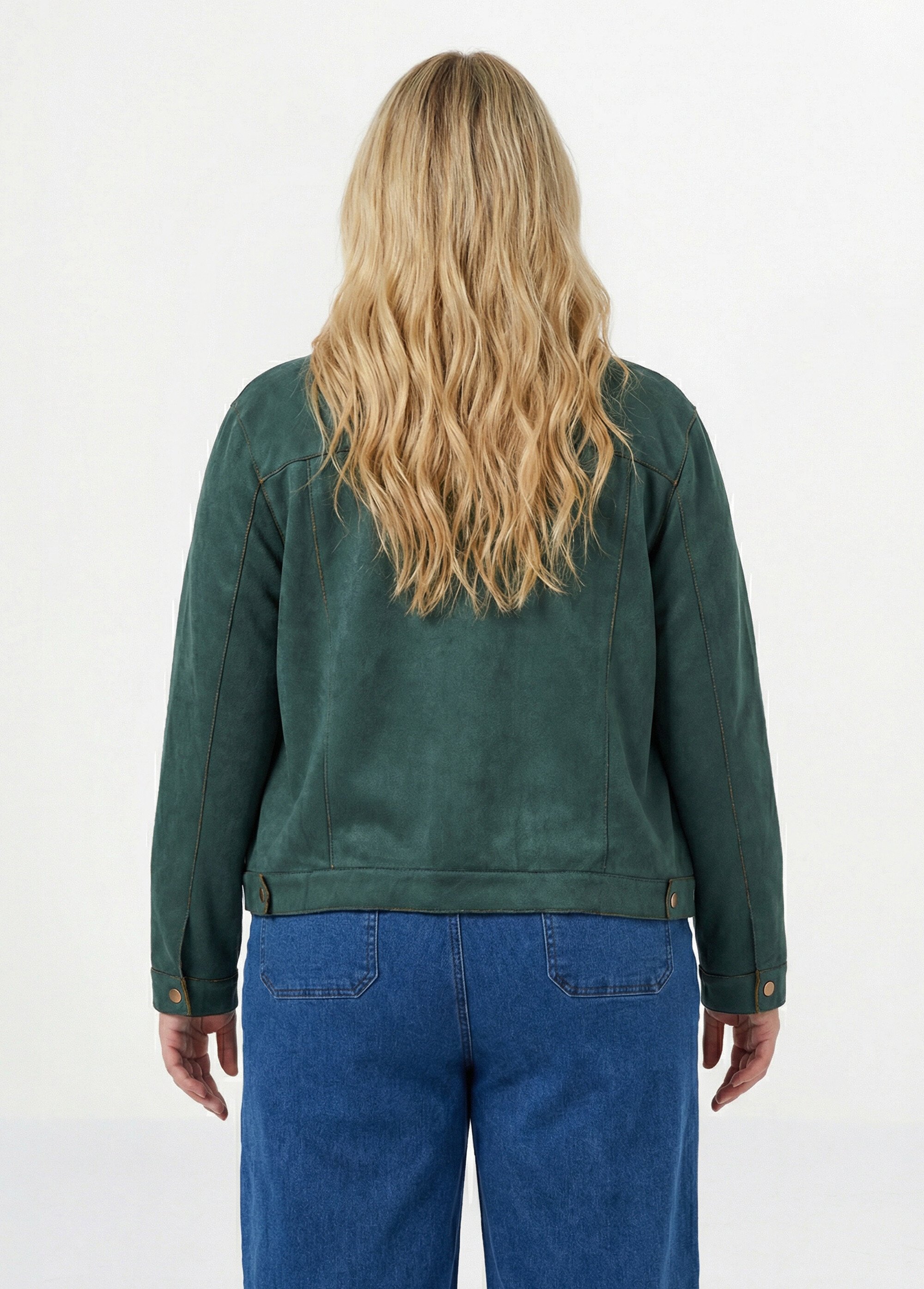 Veste en suédine détails contrastants Femme Grande Taille Vert CHY-H013 DO1