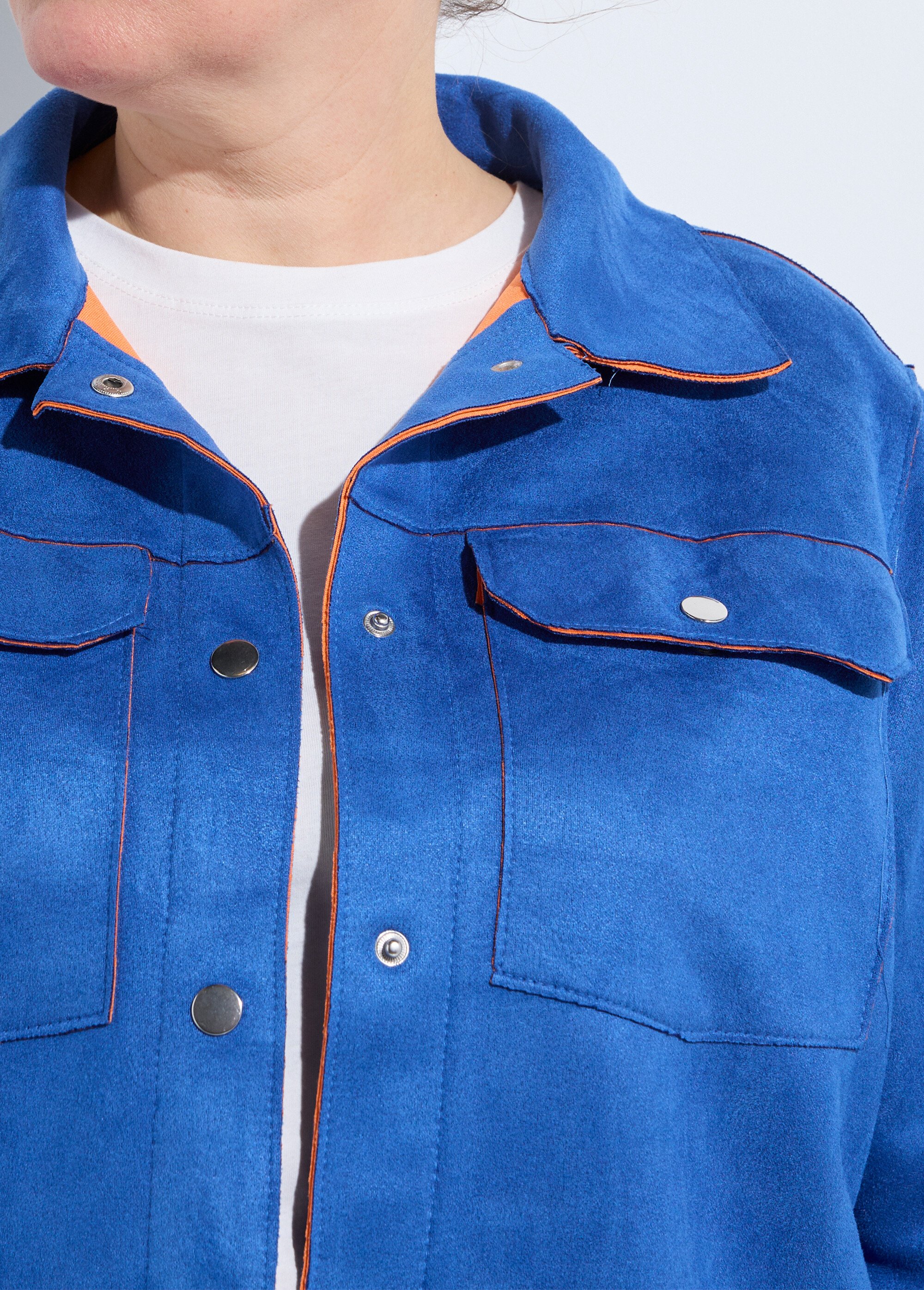 Veste en suédine détails contrastants Femme Grande Taille Bleu CHY-H013 DE1