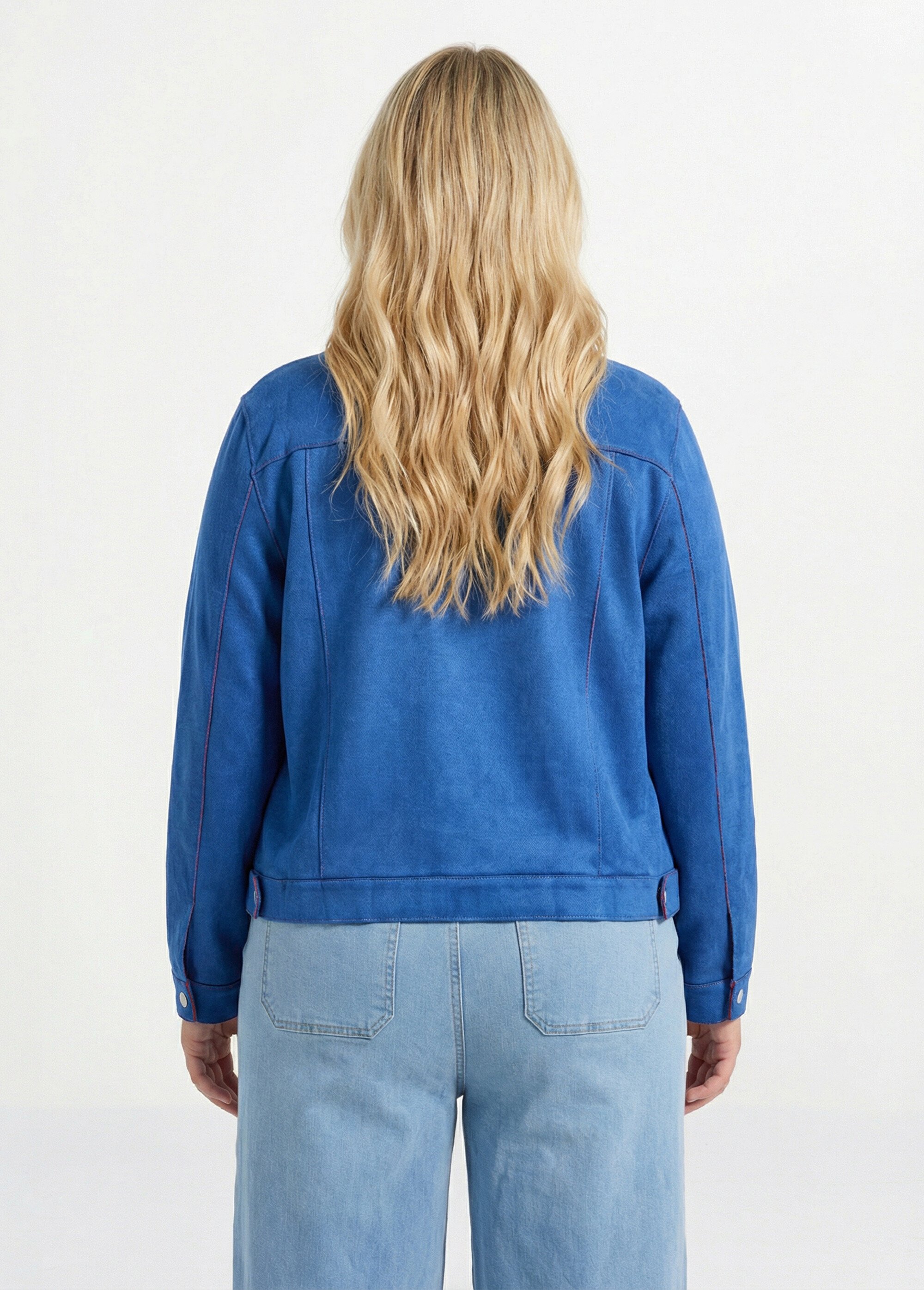 Veste en suédine détails contrastants Femme Grande Taille Bleu CHY-H013 DO1