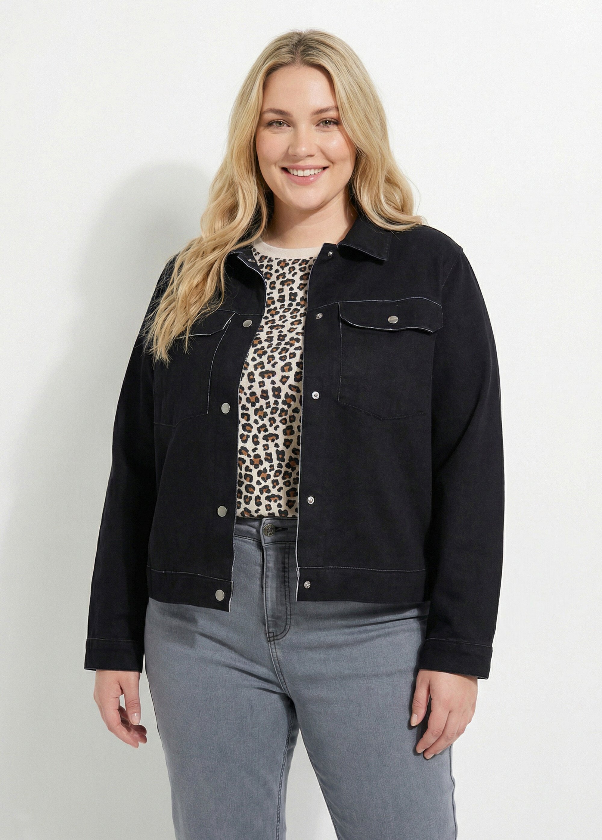 Veste en suédine détails contrastants Femme Grande Taille Noir CHY-H013 FA1